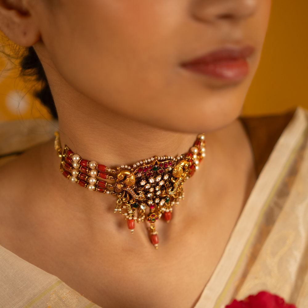 Hiral Kundan Choker Necklace in 92.5 Silver with Gold Plating