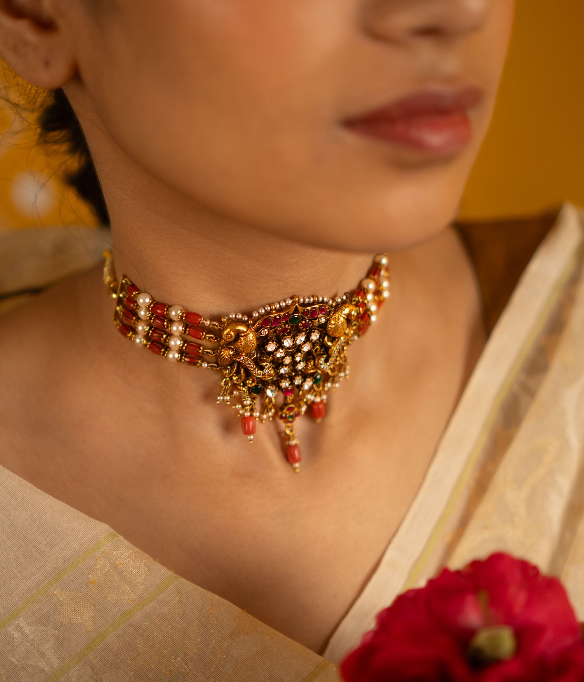 Bridal Choker Necklace with Pearls and Gold Plating