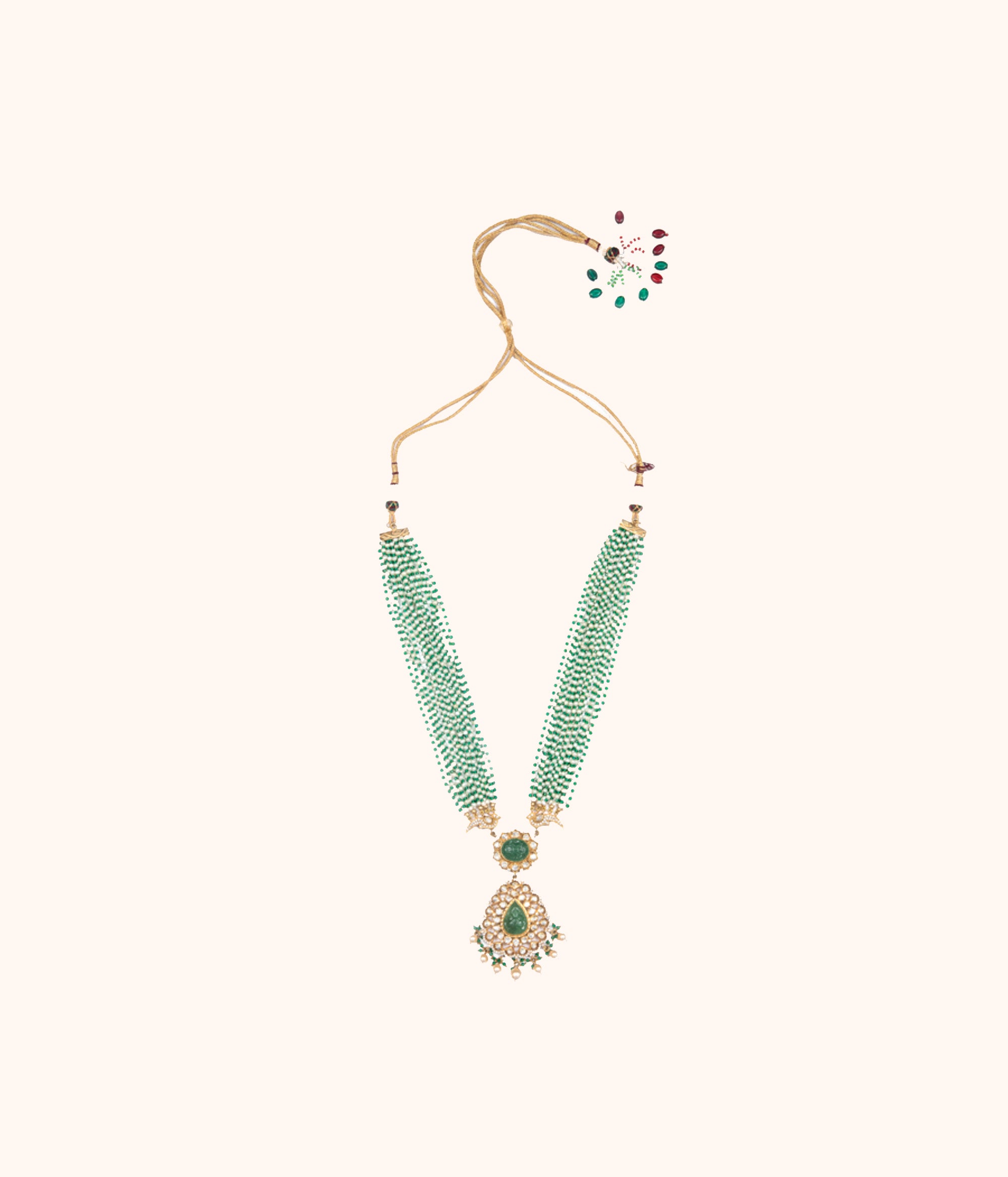 Handmade Silver Necklace with Green Beads and Gold Plating