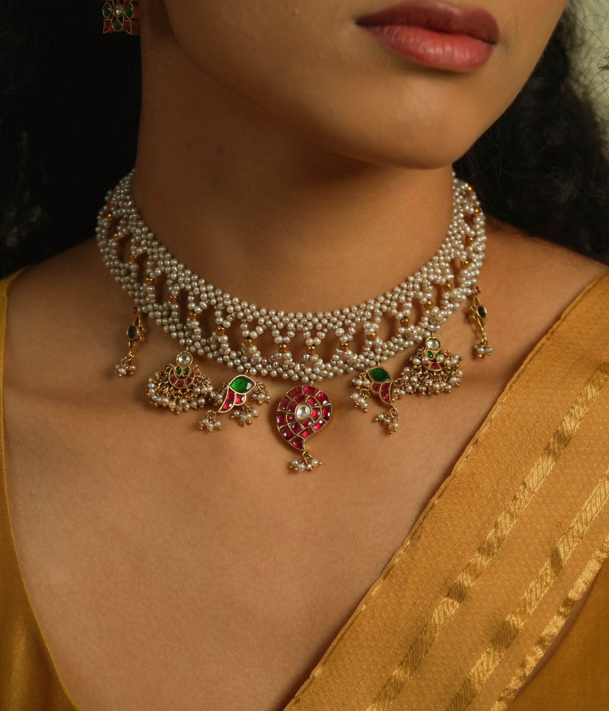 traditional kundan pearl necklace handcrafted silver jewelry