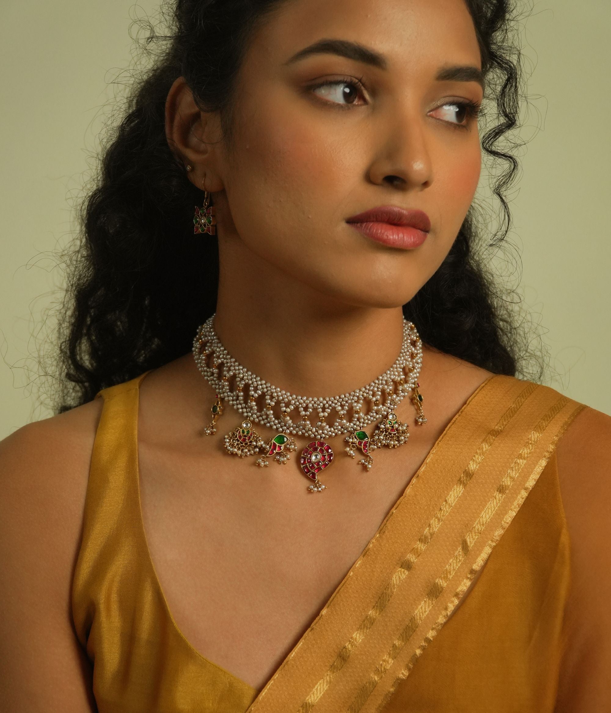 indian wedding kundan necklace pearl silver jewelry