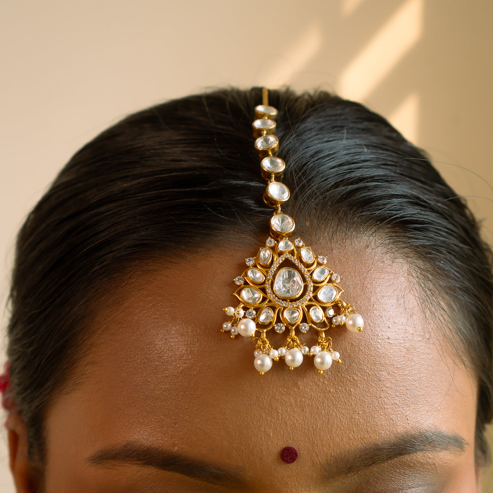 92.5 Sterling Silver Ira Maangtika Gold Plated