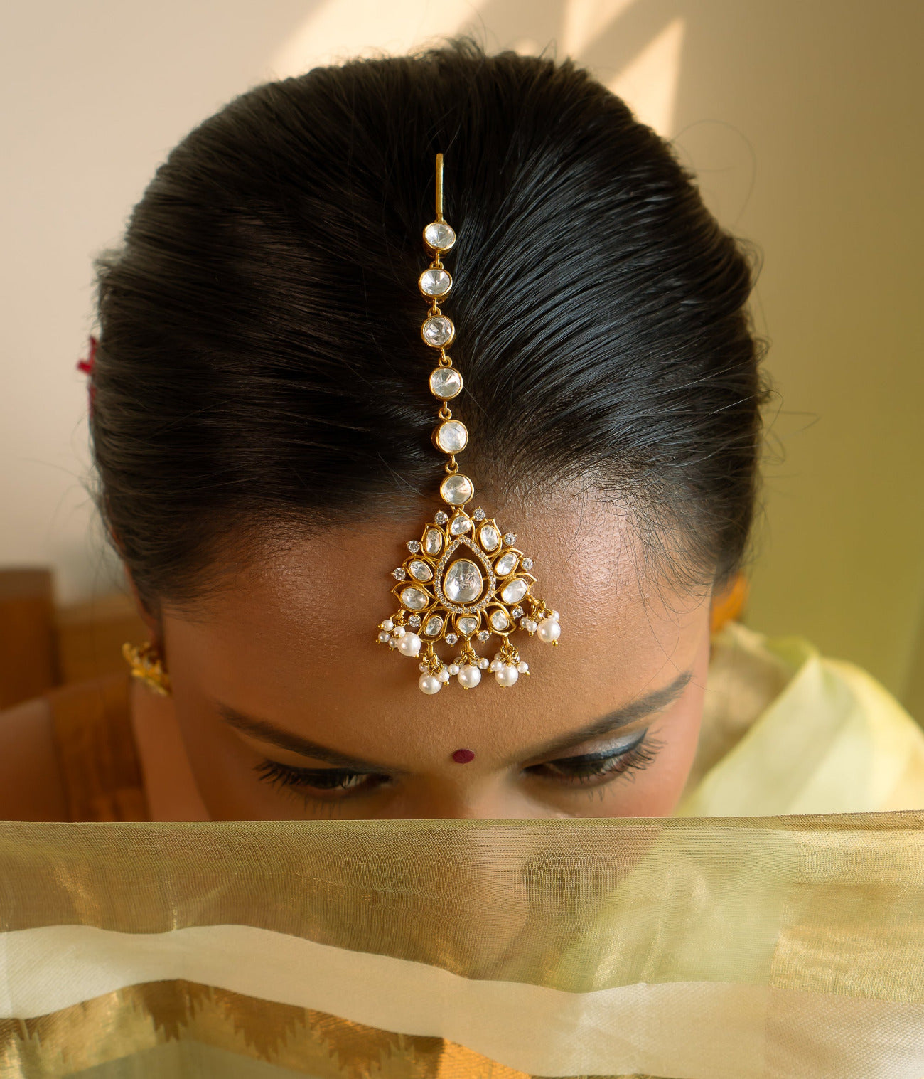 Close-up of Ira Maangtika in Sterling Silver with Pearls
