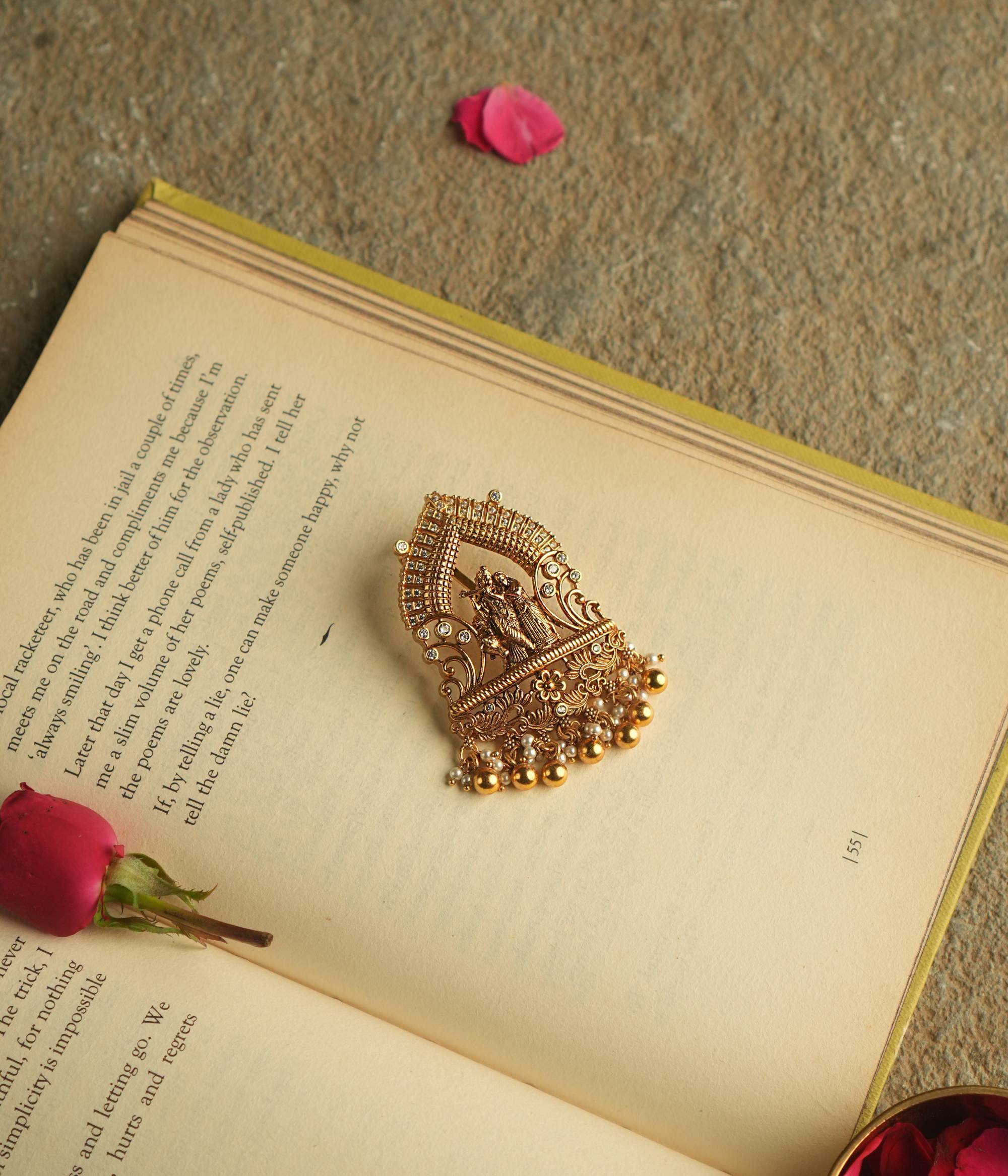 This exquisite pendant captures the divine union of Krishna and Radha, symbolizing their eternal love with spiritual radiance. A timeless piece that embodies devotion and celestial beauty.
