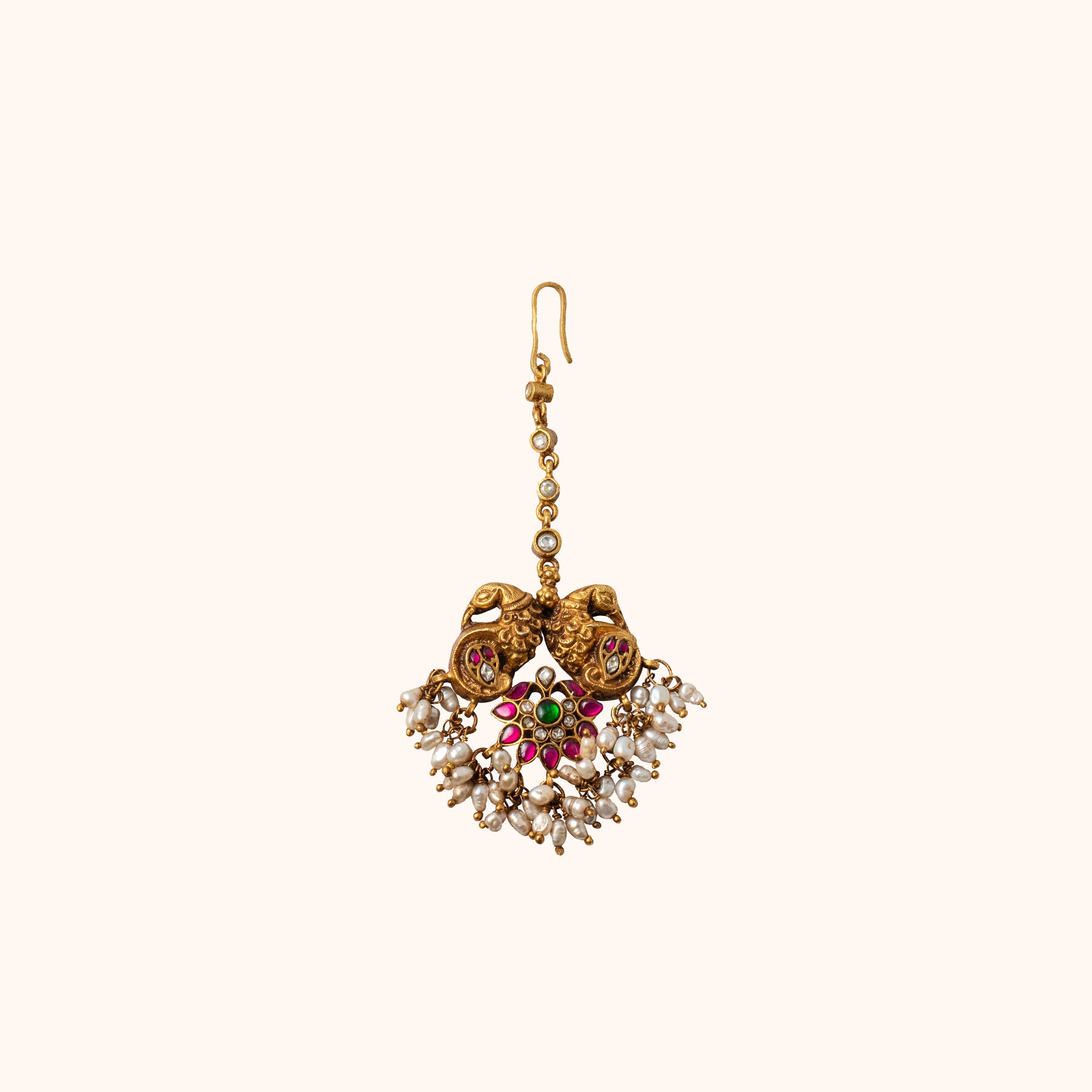 Ishita Tikka in 92.5 Silver with Red and Green Kundan Stones