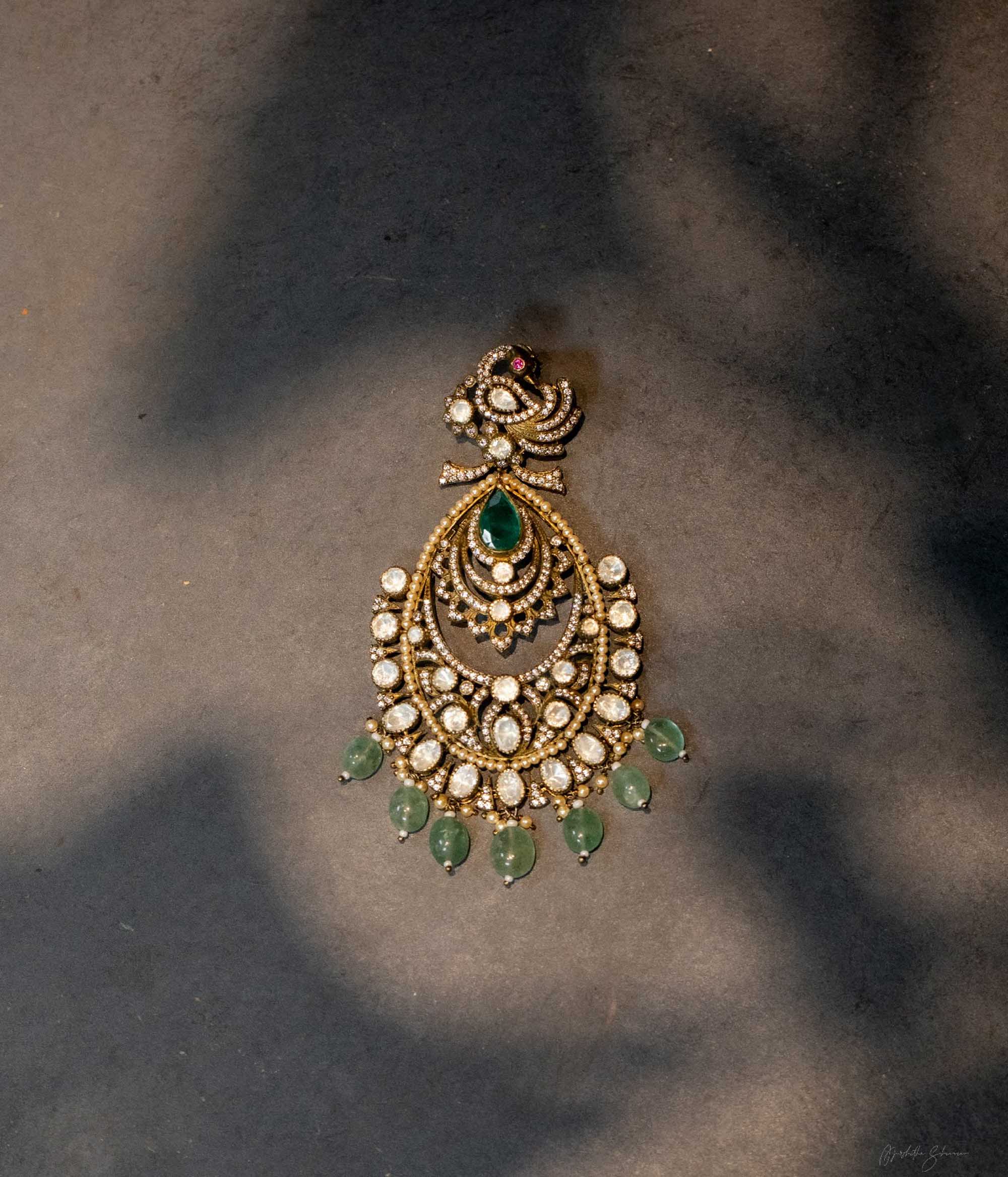 Handcrafted Victorian Pendant with Polki Stones and Pearls