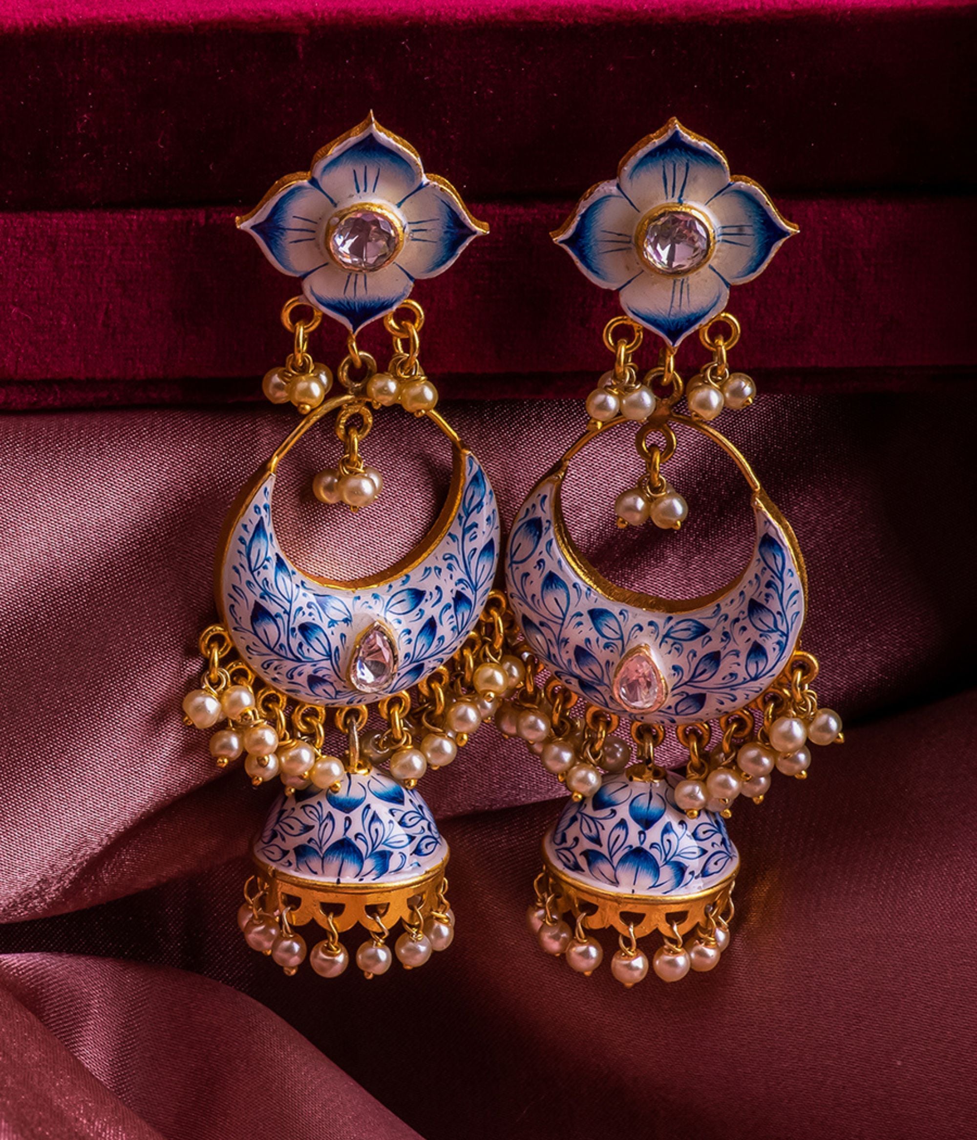 Handcrafted Silver Earrings with Pearls and White Cut Stones