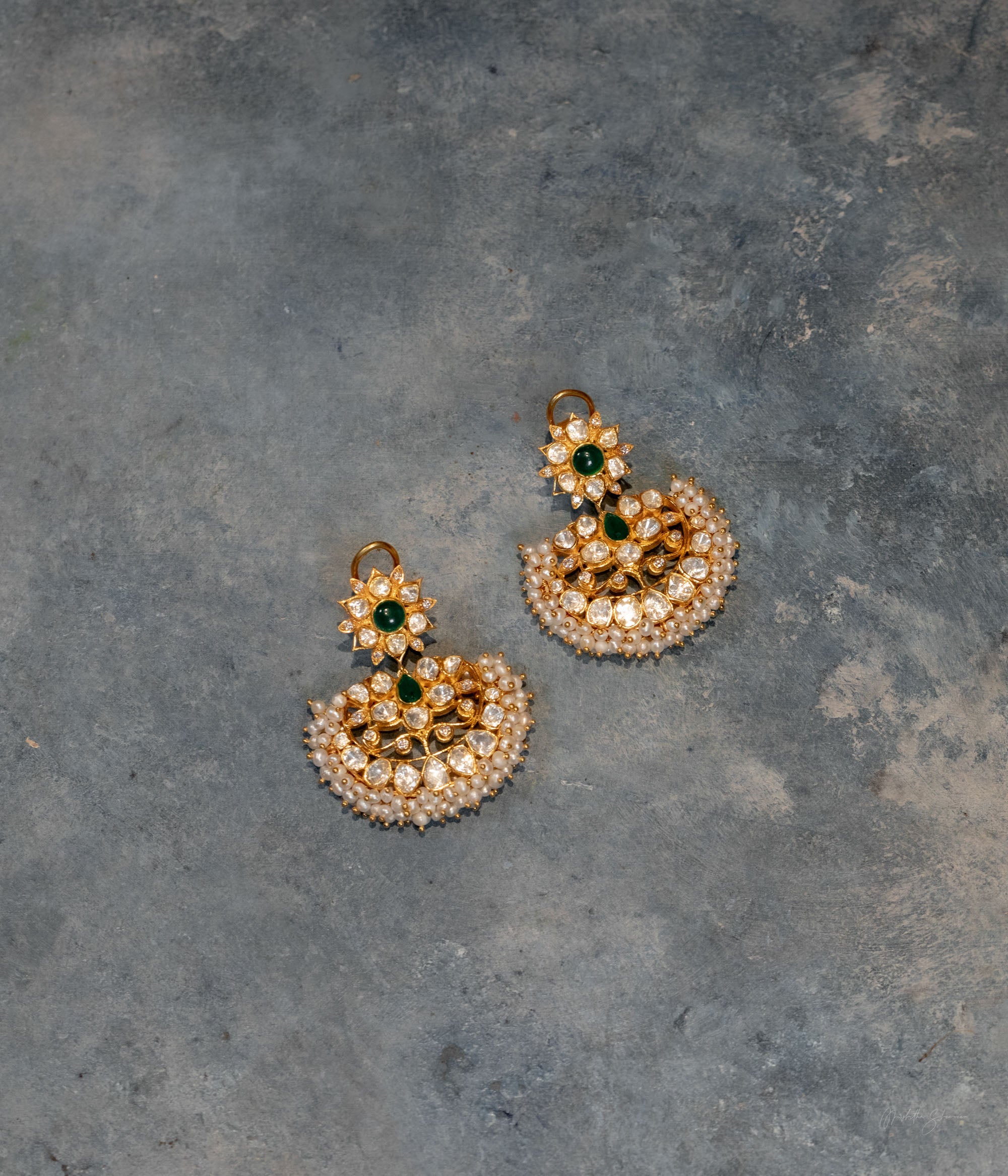DivasMantra Jana Polki Earrings Silver Gold Plated Polki CZ Stones