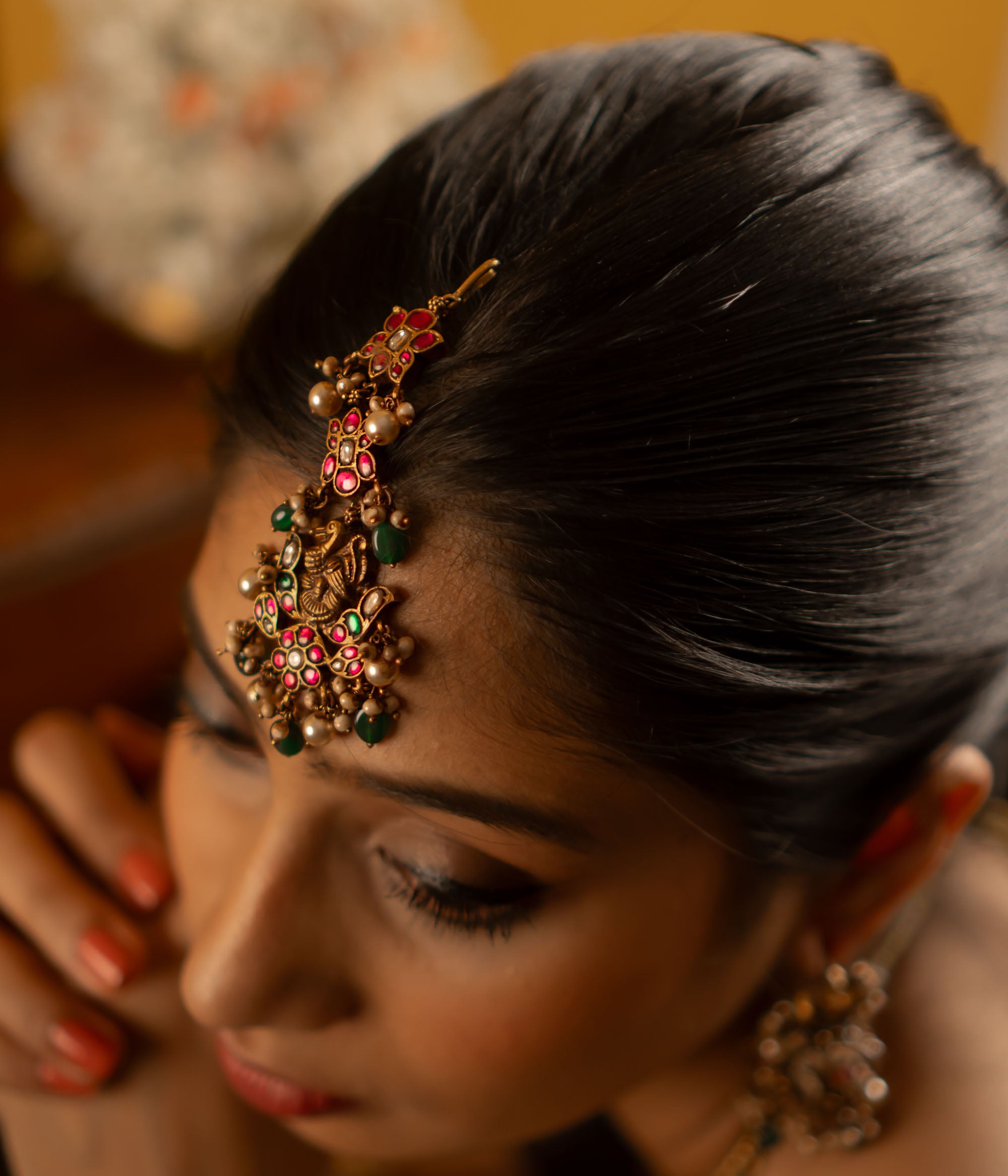 Handmade silver maangtika gold plated with kundan stones