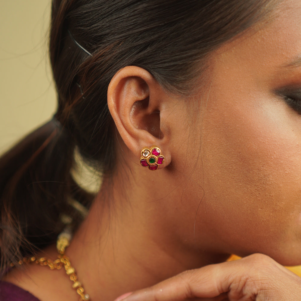 Jasmira Earrings: Delicate kundan florals and shimmering polkis set in gold-plated silver—pure enchantment.