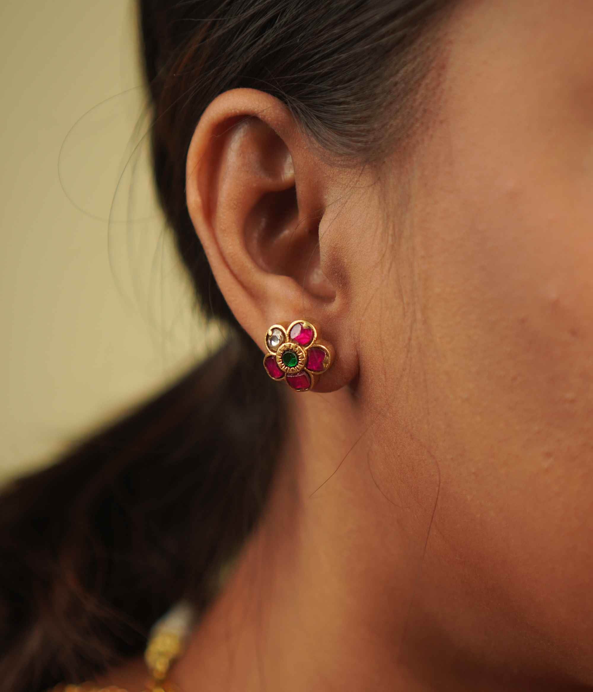 Jasmira Earrings: Delicate kundan florals and shimmering polkis set in gold-plated silver—pure enchantment.