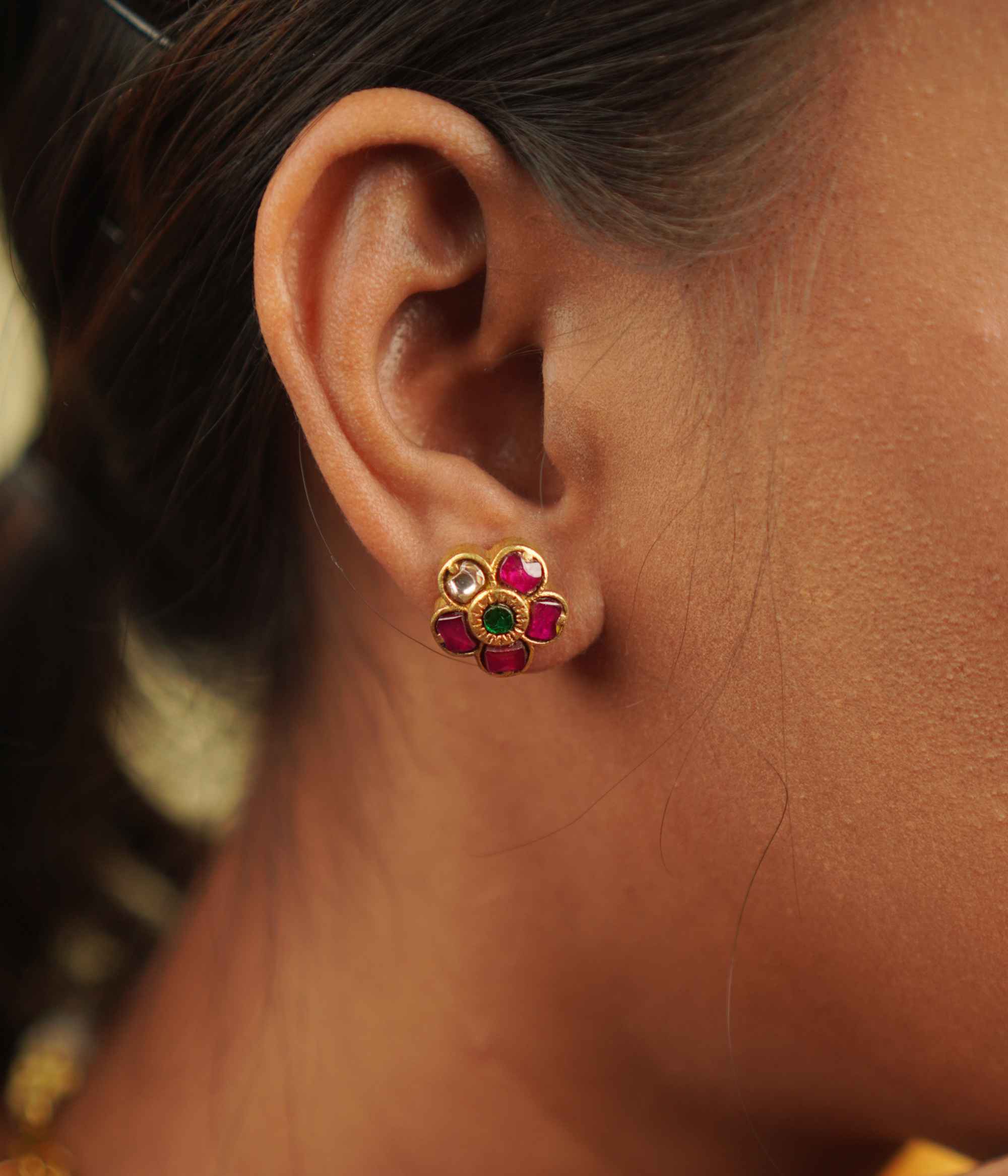 Jasmira Earrings: Delicate kundan florals and shimmering polkis set in gold-plated silver—pure enchantment.