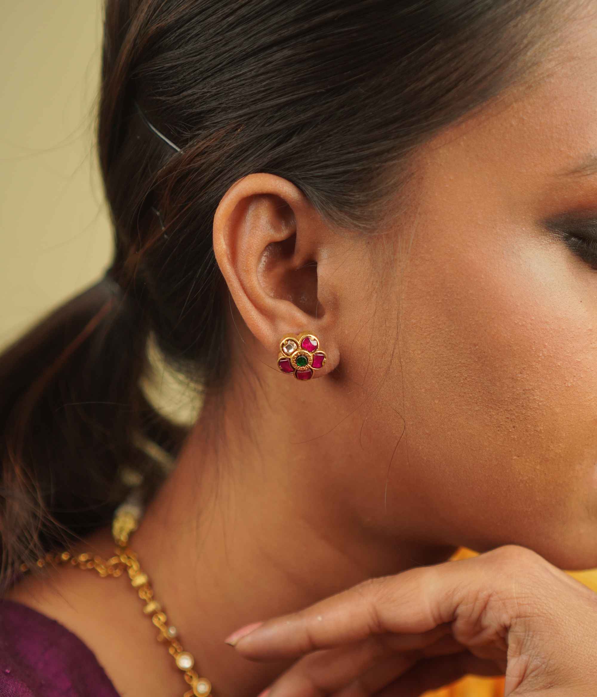 Jasmira Earrings: Delicate kundan florals and shimmering polkis set in gold-plated silver—pure enchantment.