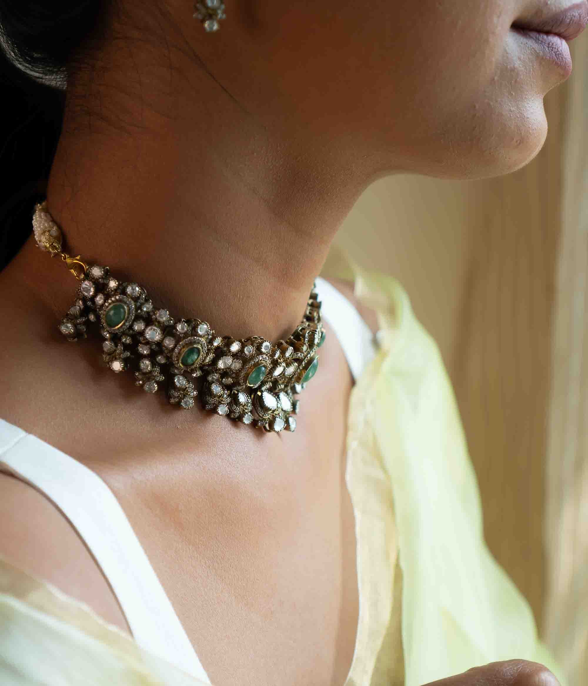 Victorian style Jaypur Necklace in silver with antique gold plating Chennai