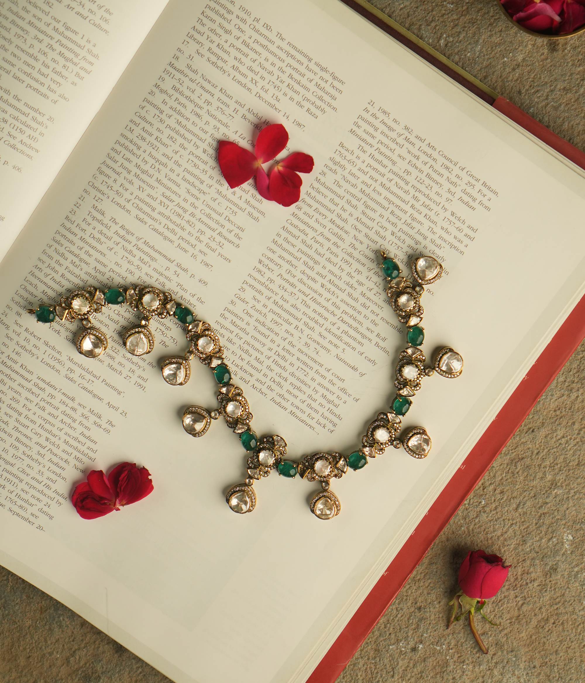 DivasMantra Jeel Necklace with Moissanite Polki stones and emerald accents