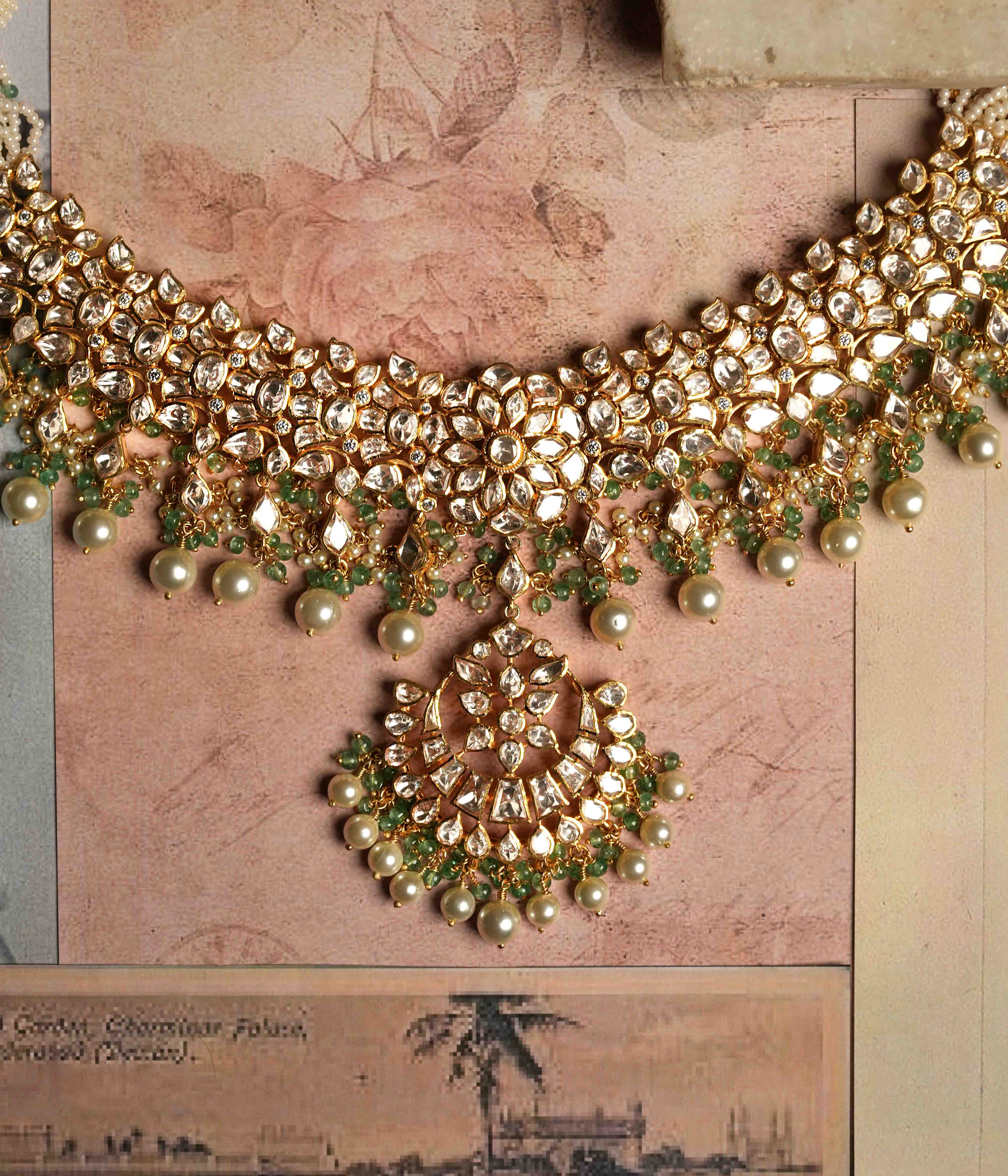 Victorian Choker Necklace with CZ and Green Gemstone