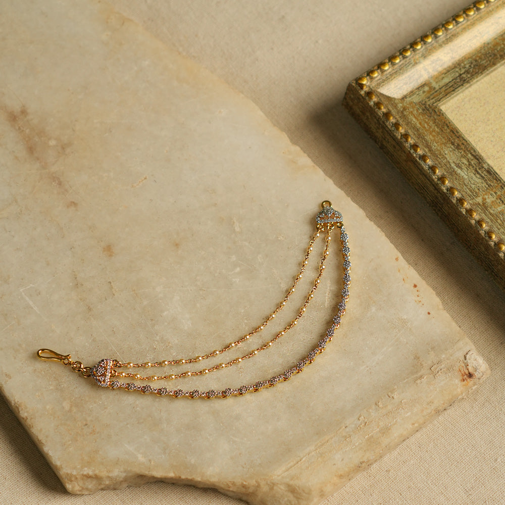 Jheel EarChain in 92.5 Silver Gold Plated with CZ and Pearls