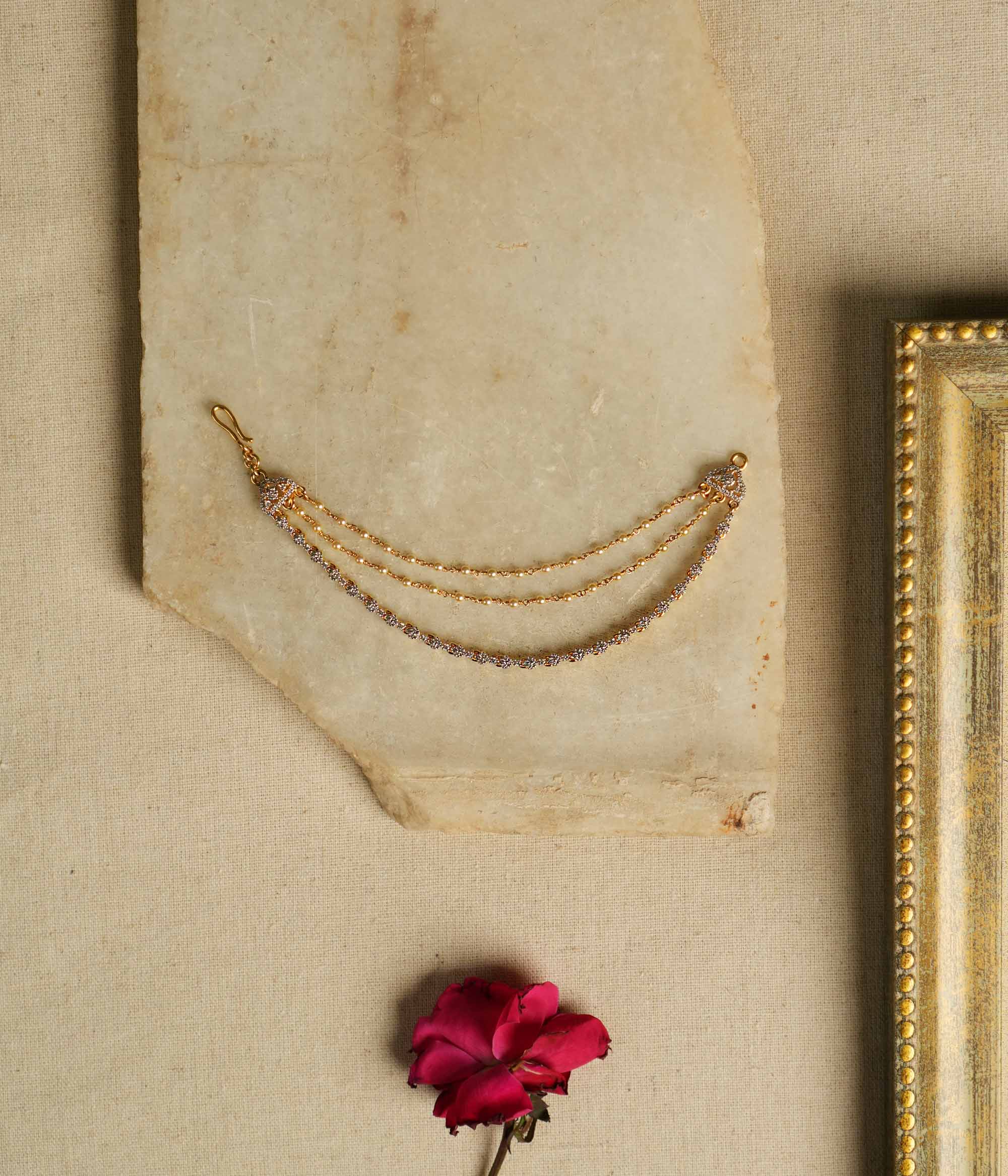 Chettinad Inspired Triple Layer EarChain with Moissanite Stones