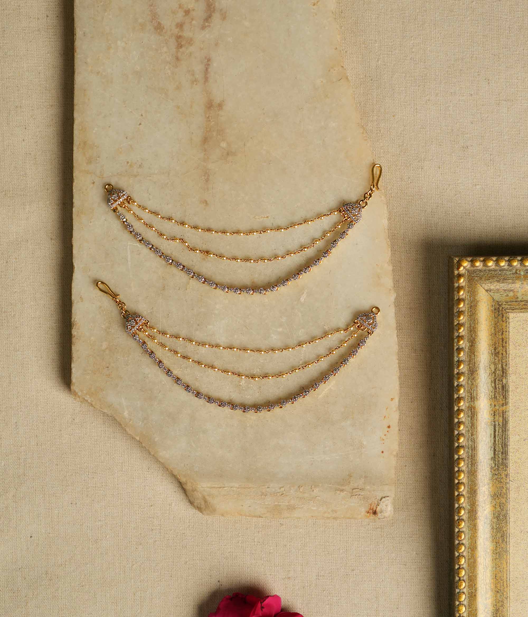 Traditional Jheel EarChain with Moissanite and Pearl Strands