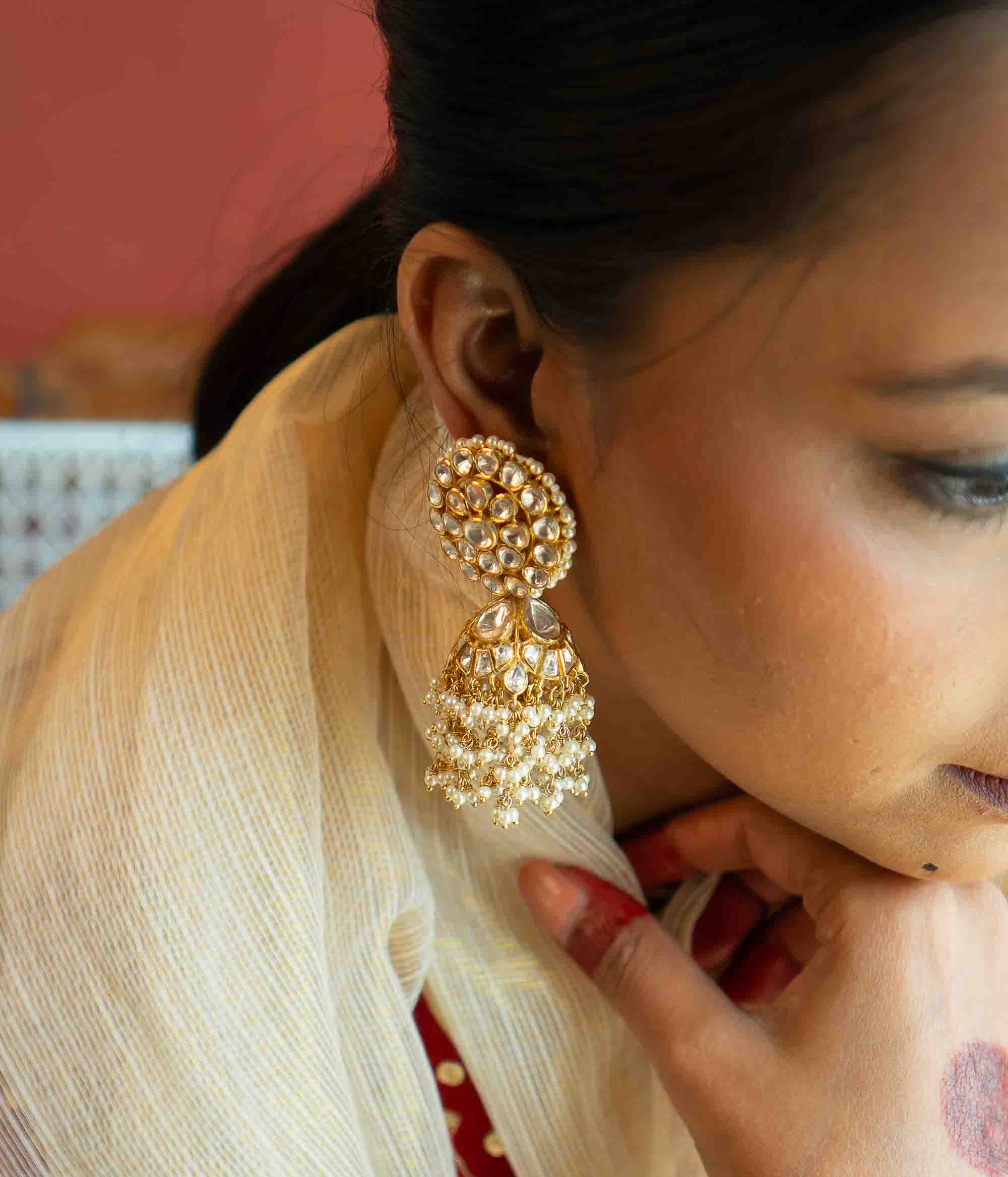 Gold Plated Silver Jhoomar Earrings with Cultured Pearls