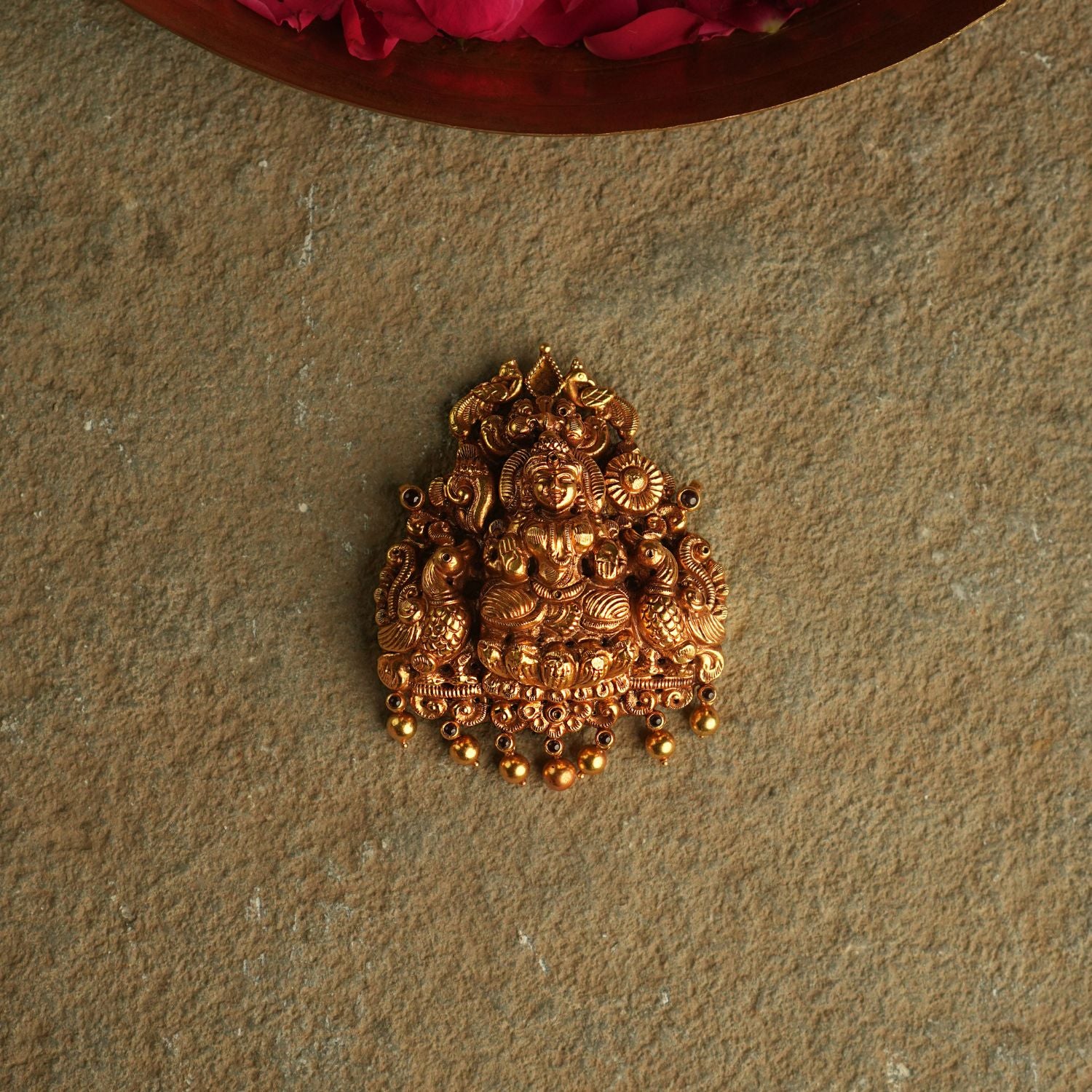 Jiya Pendant in 92.5 Silver Gold Plated with Red Spinel