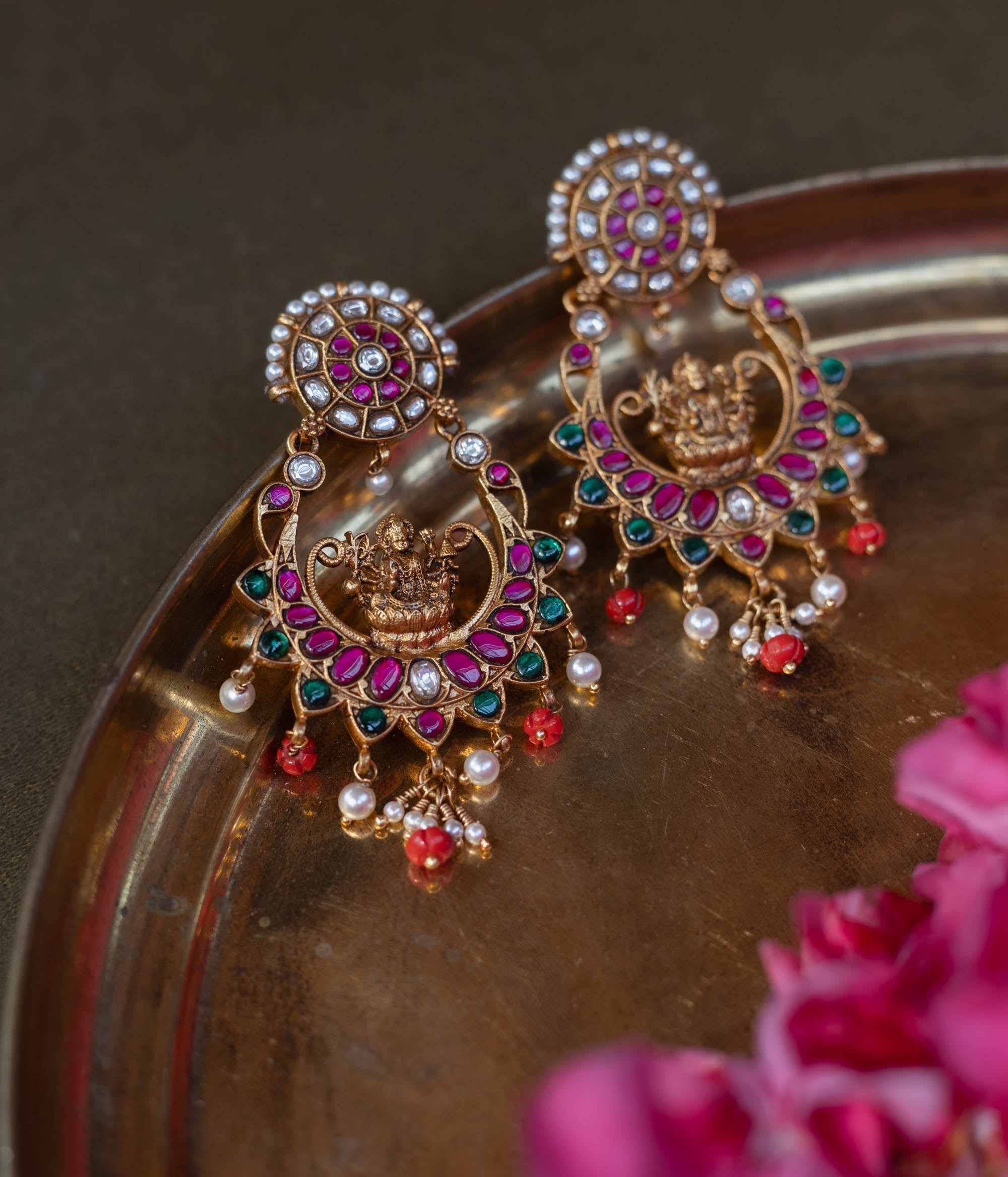 Handmade temple-inspired silver earrings with antique finish Chennai