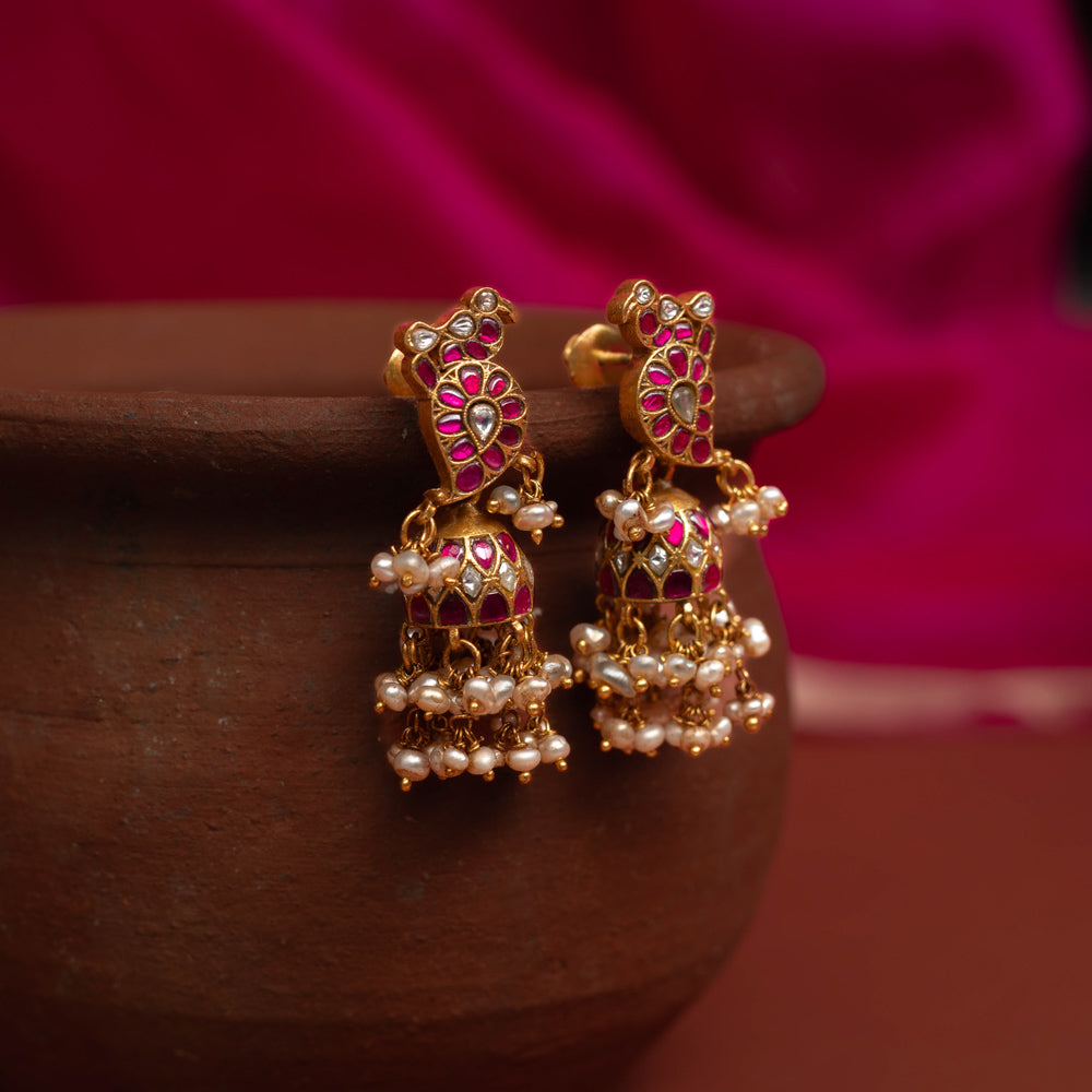 Madhura Silver Kundan Jhumka Earrings by DivasMantra Chennai