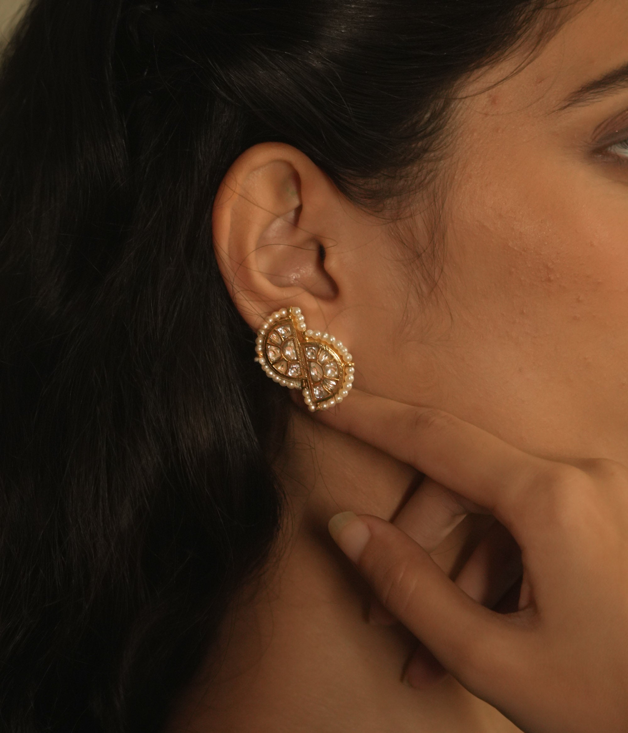 Heritage-inspired 92.5 silver earrings with Kundan and pearls