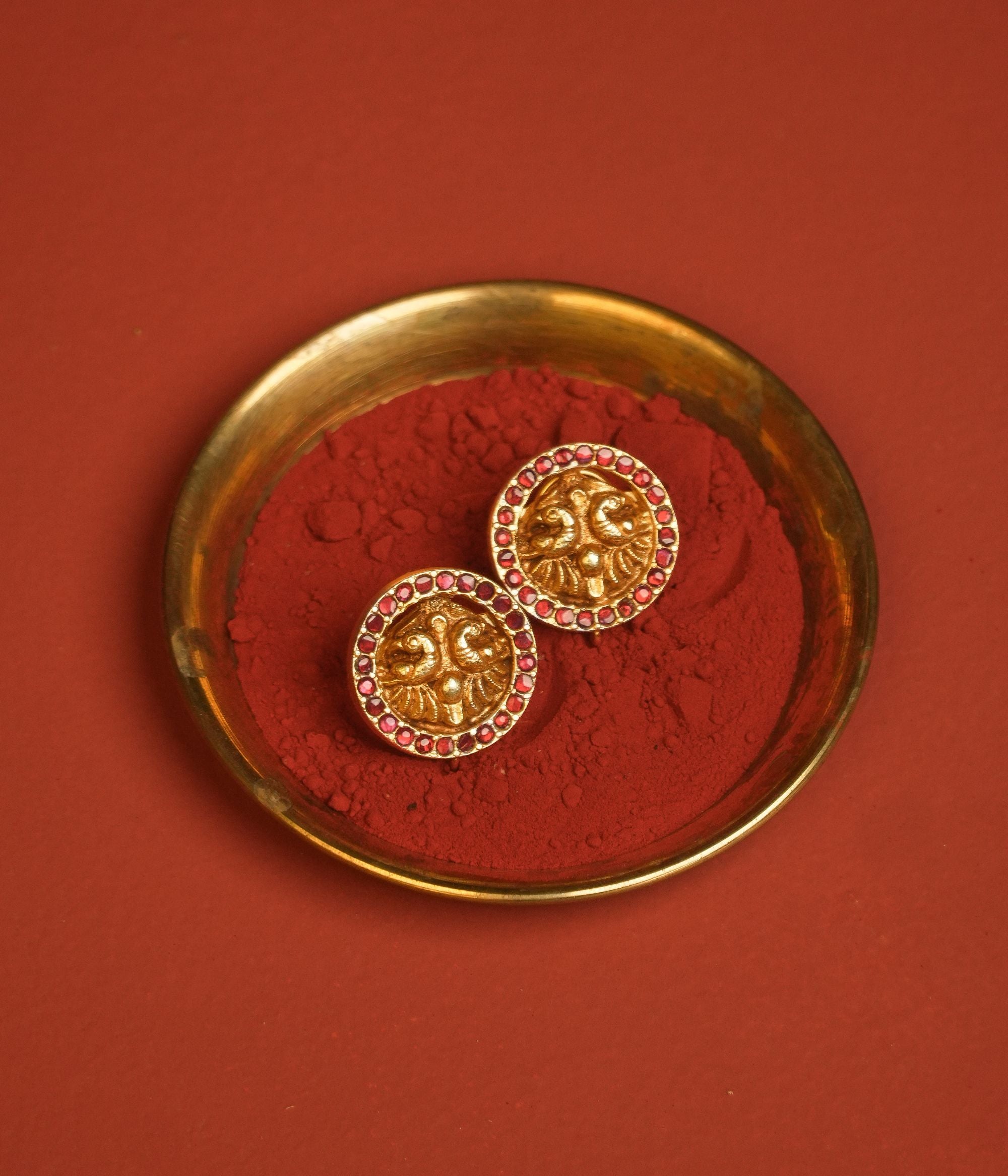 925 silver kundan stud with red stones