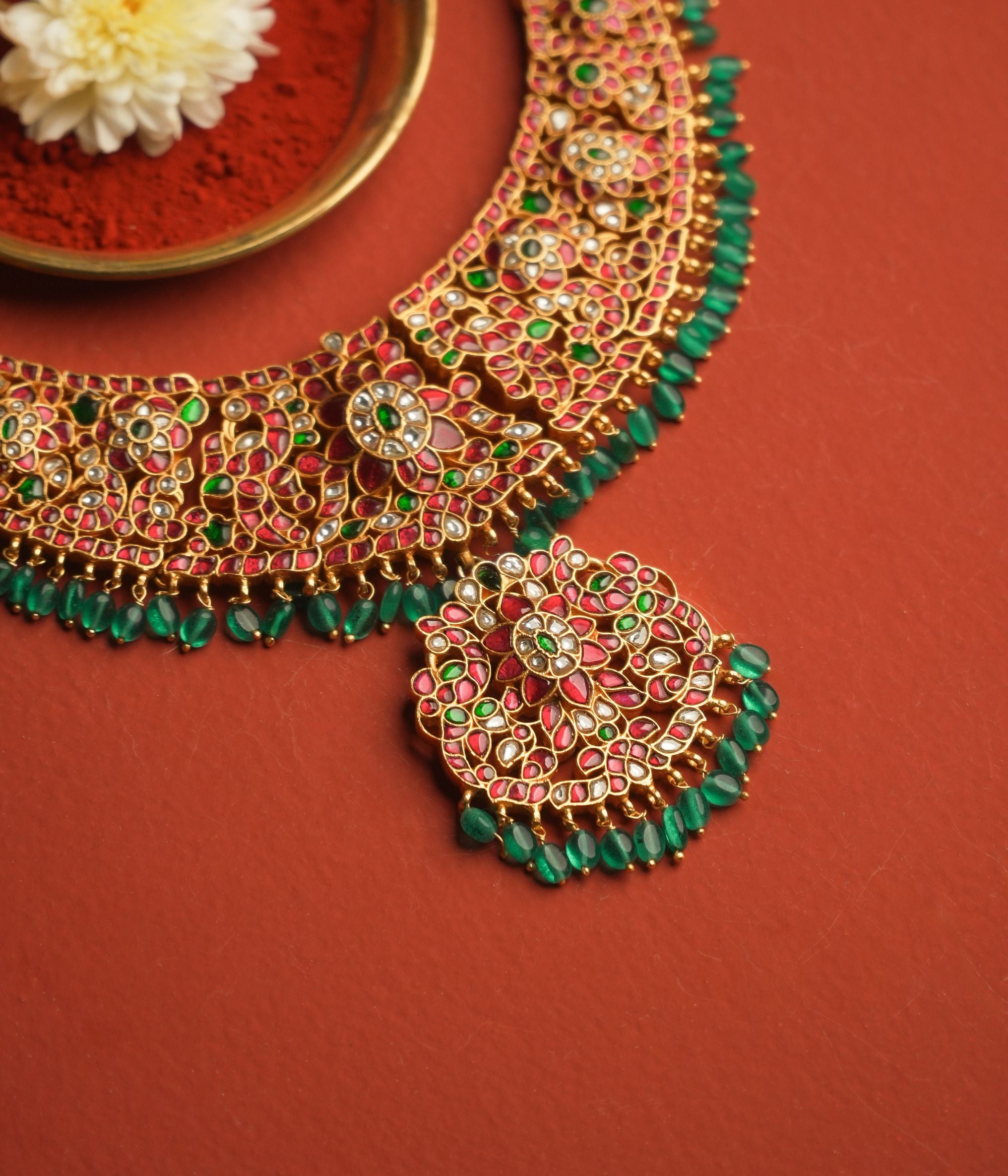 Handcrafted festive Kundan necklace by DivasMantra