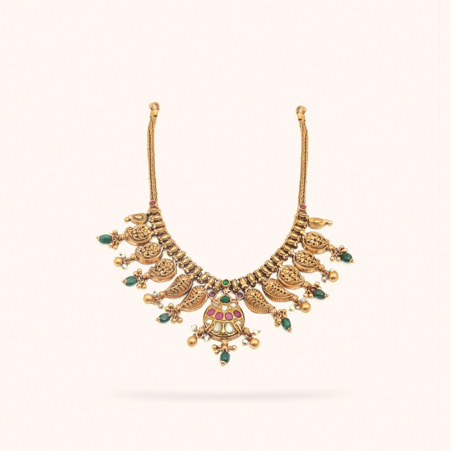Kai Paisley Nakshi Necklace in 92.5 silver with Kundan stones and green beads