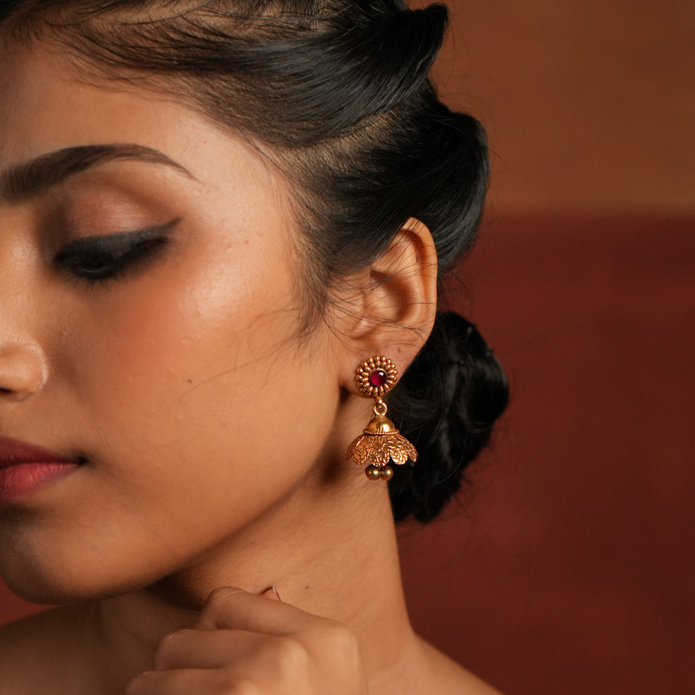 Kaia Earrings in 92.5 Silver with 22ct Gold Plating and Red Spinel