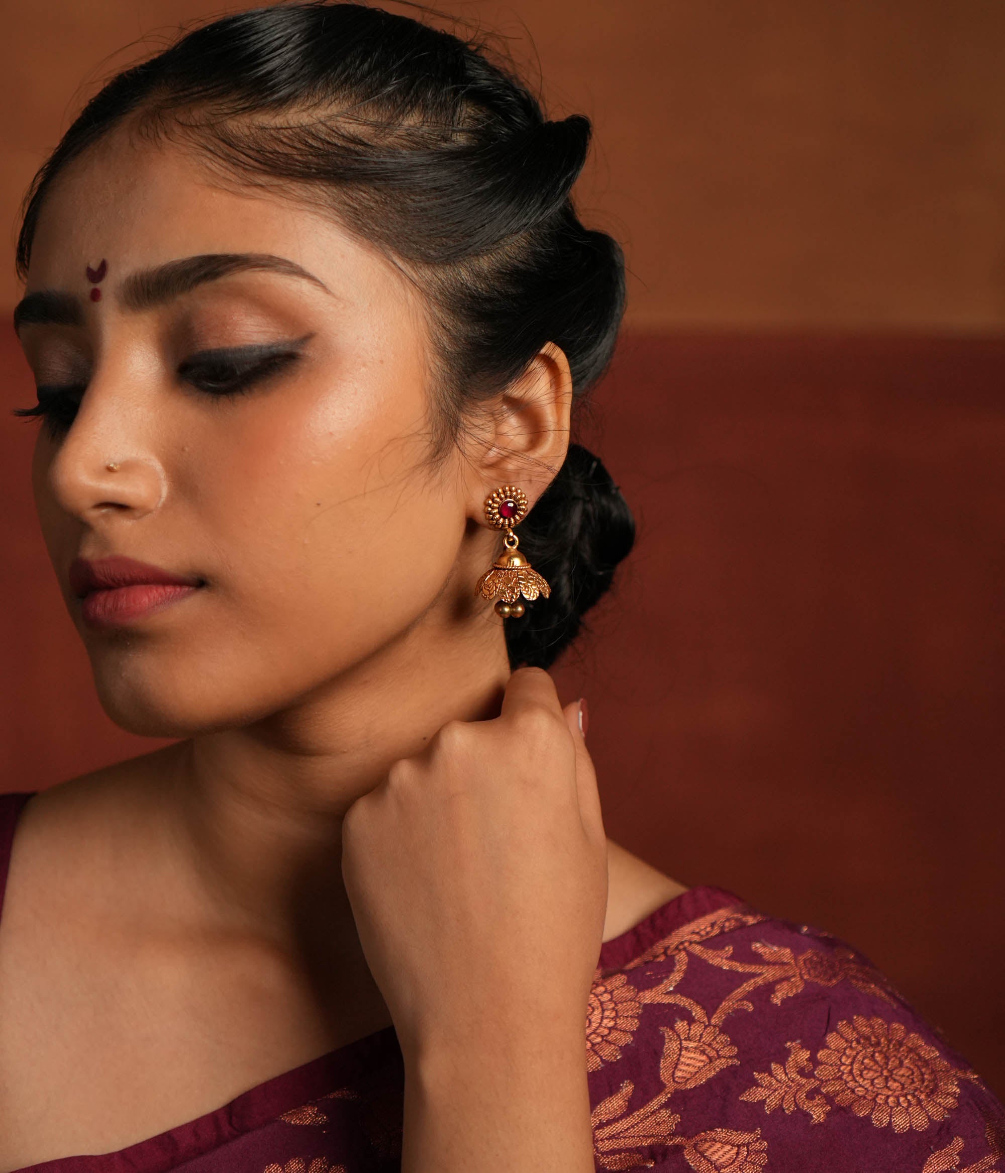 Handcrafted Kaia Earrings with screw fastening and red spinel gemstone