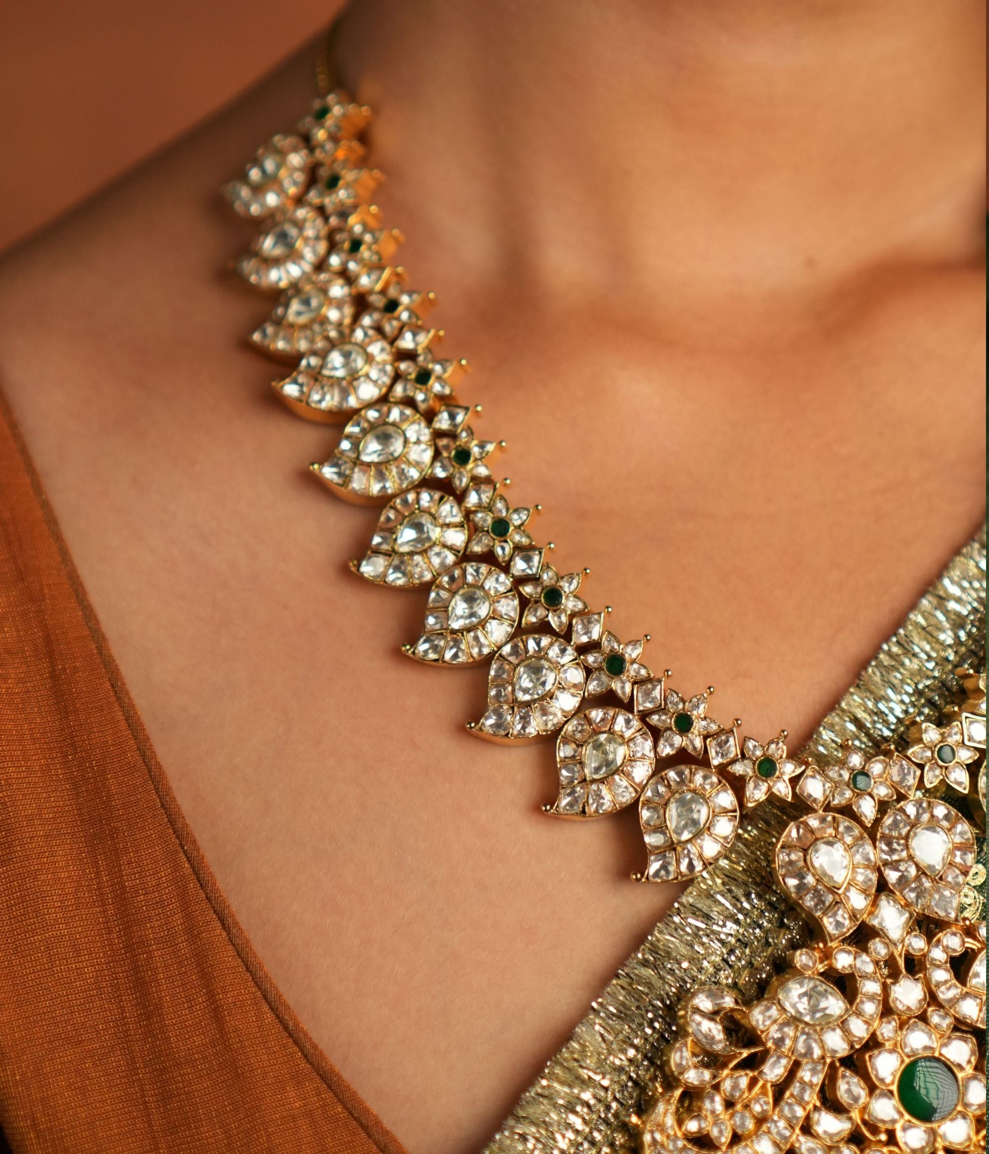 Traditional Moissanite Polki Necklace in Sterling Silver