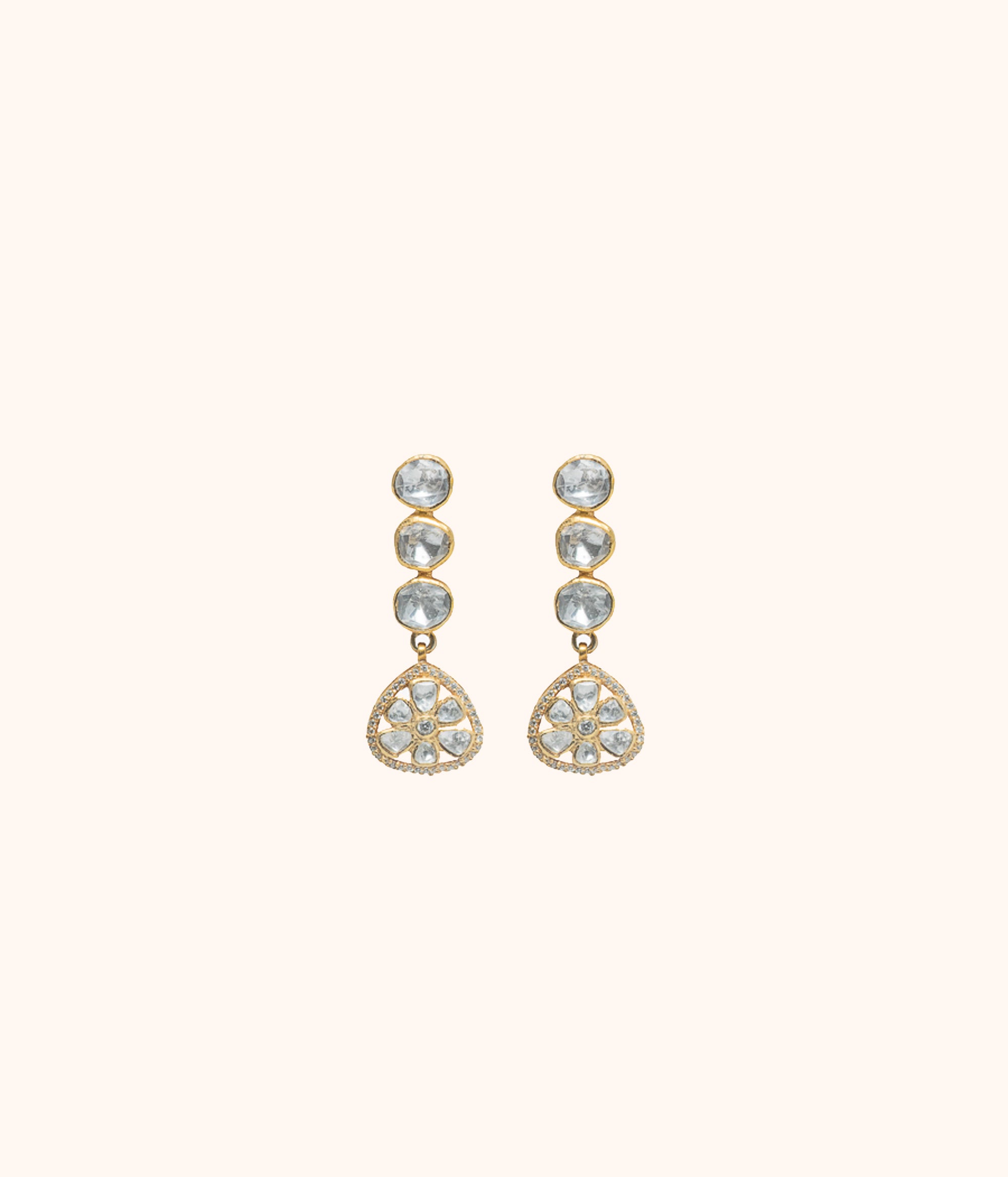 Handcrafted Polki Earrings in Silver with Push Back Design