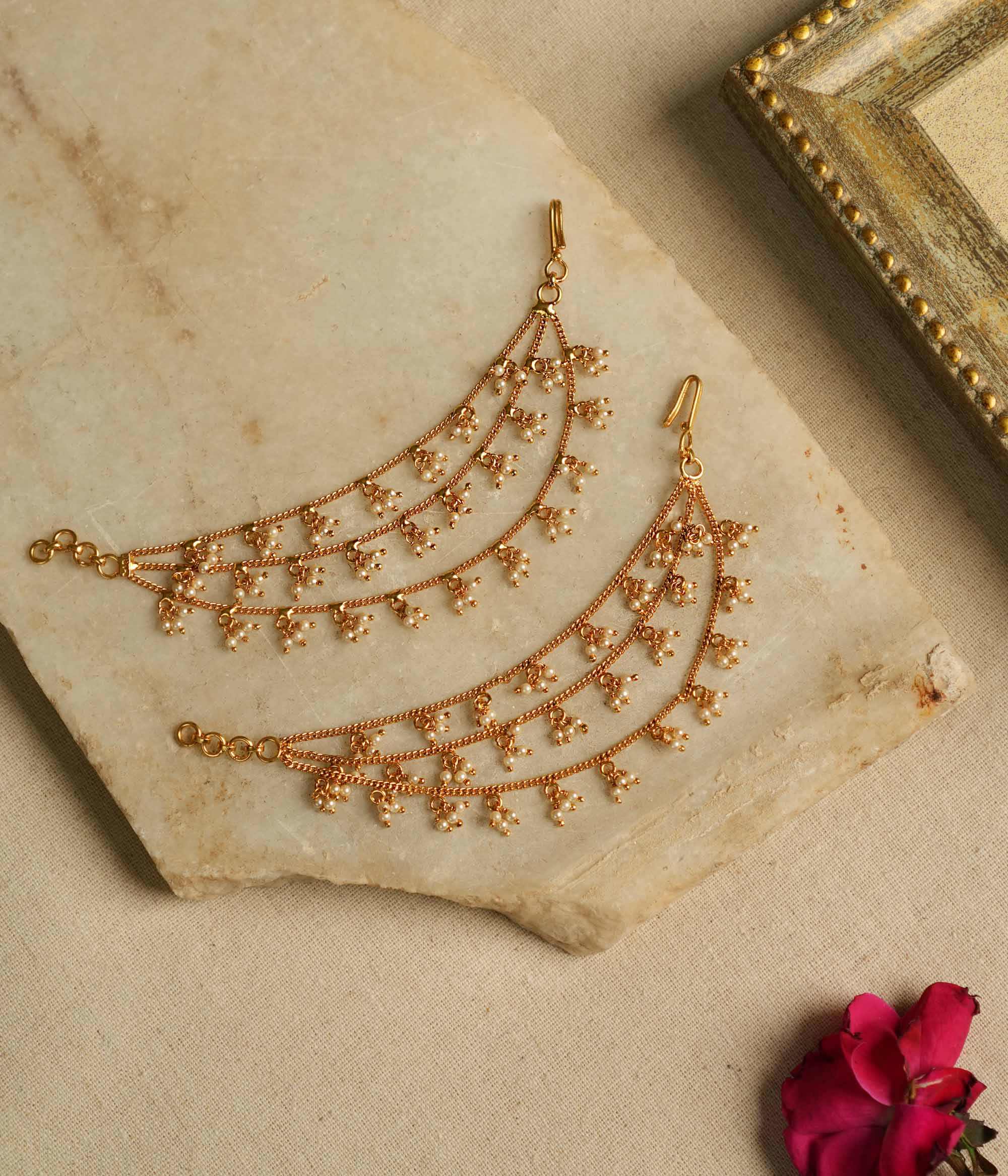 Elegant Silver EarChain with Pearls for Women