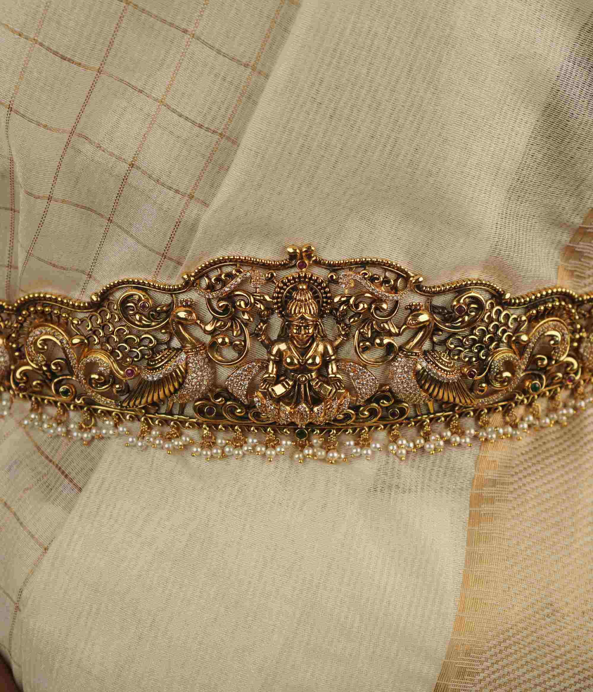 Traditional Silver Hip Belt for Women with Red Spinel CZ Stones
