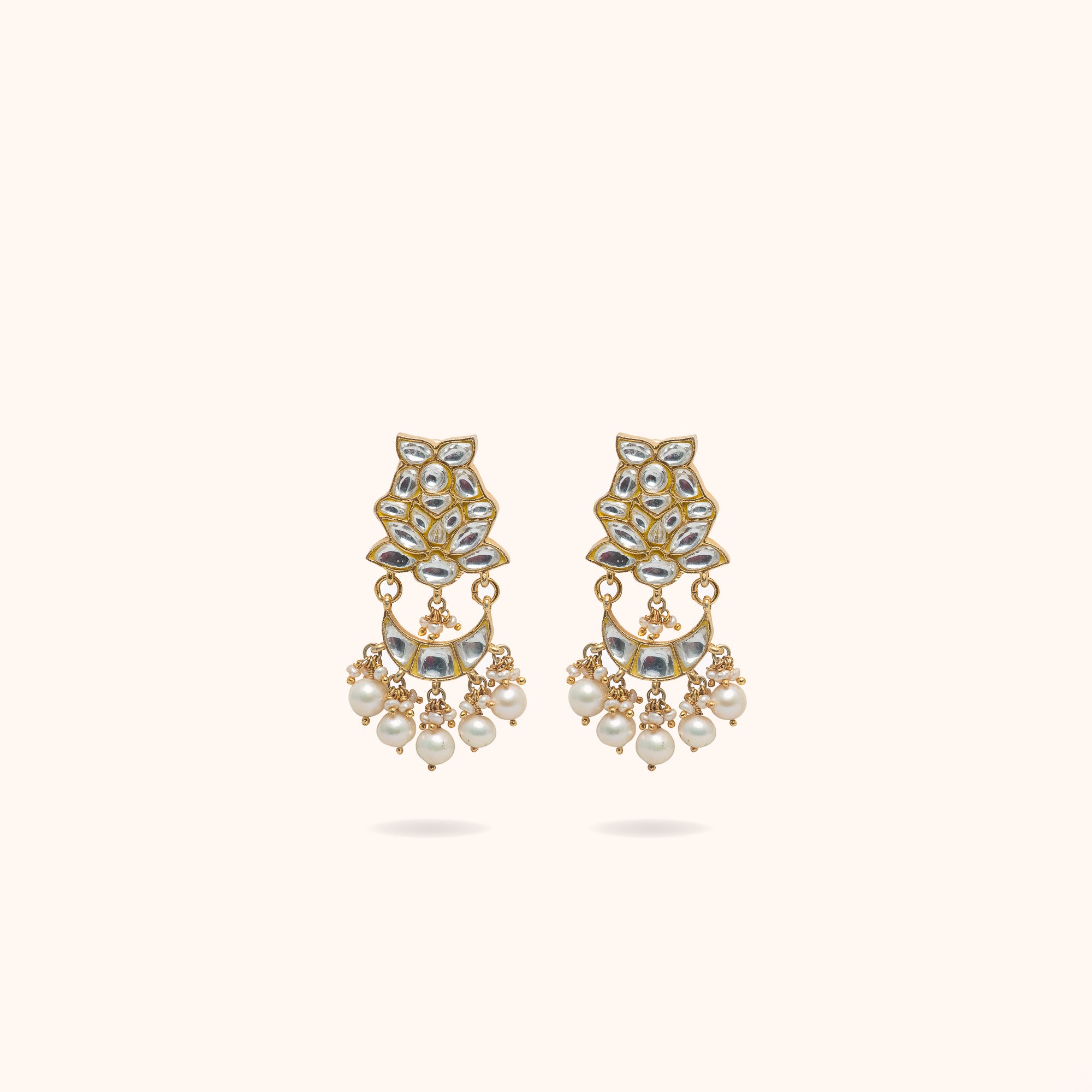 Handmade 92.5 Silver Chandbalis with White Kundan Stones