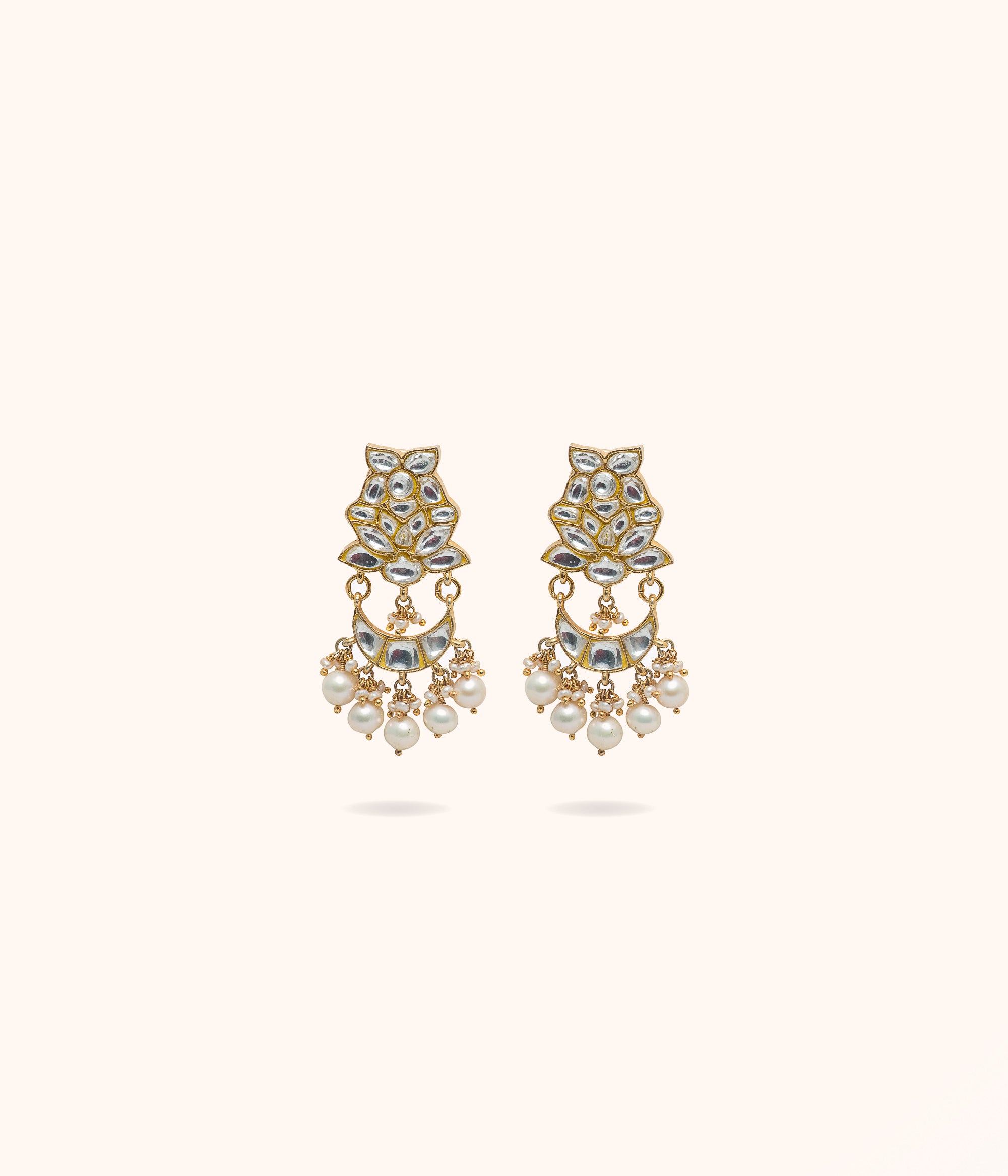 Elegant Small White Kundan Chandbalis Earrings Silver