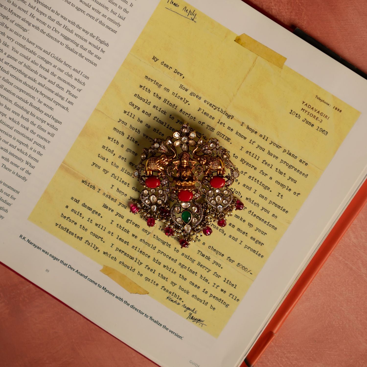 Handmade Silver Gold Plated Kamila Pendant with Coral CZ and Quartz Beads