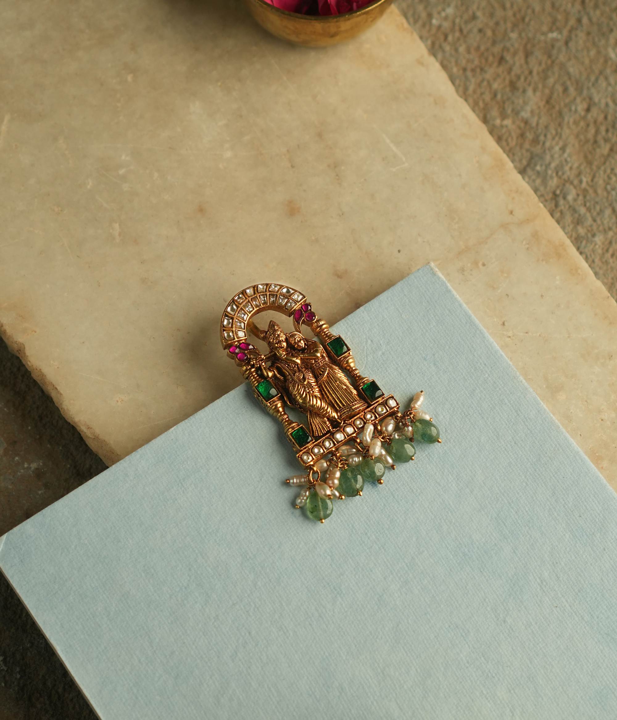 Handmade Silver Gold Plated Kanha Pendant with Multicolor Kundan Stones