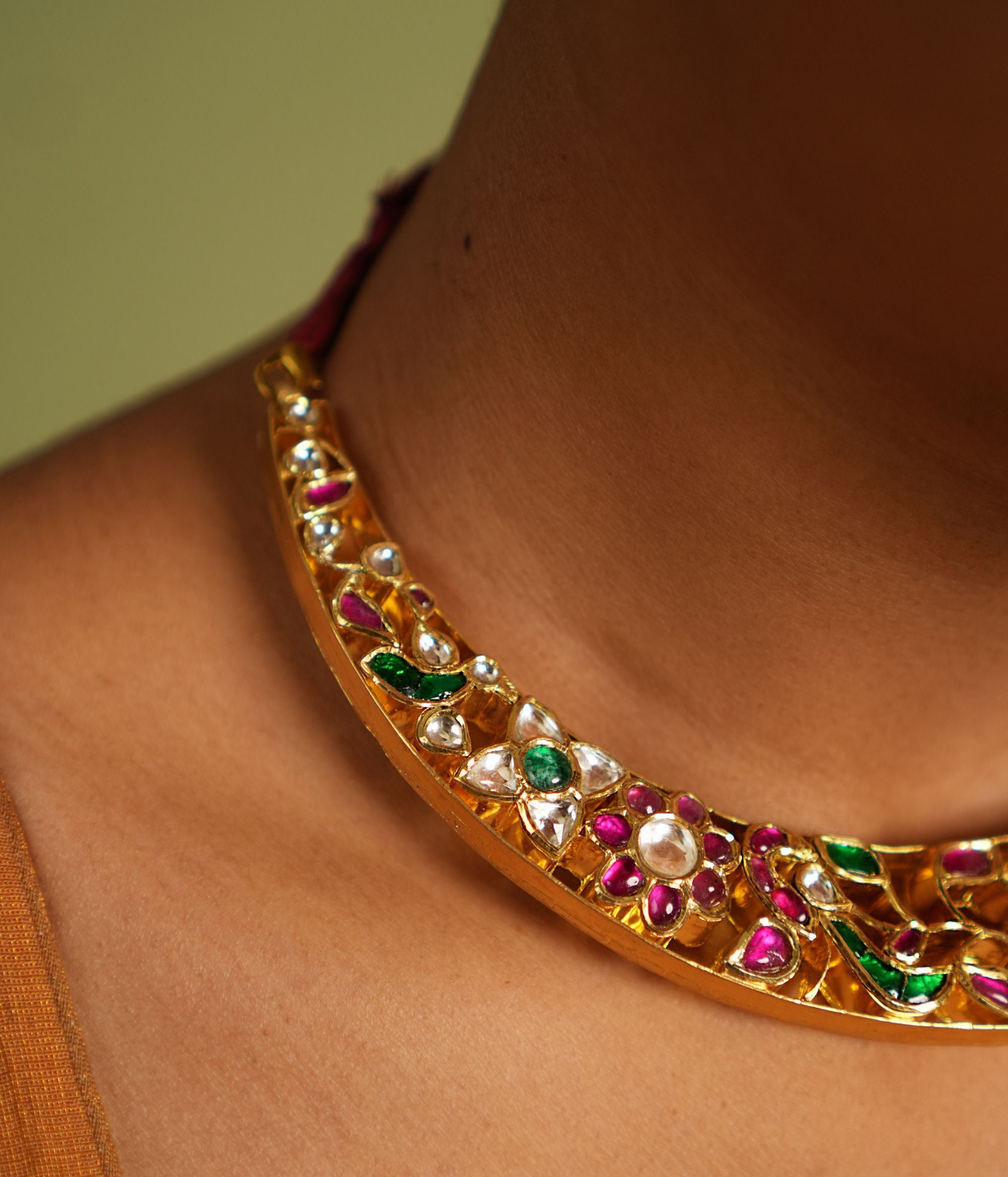 Luxury Kanuka Necklace 92.5 Silver with Gold Plating and Kundan Stones