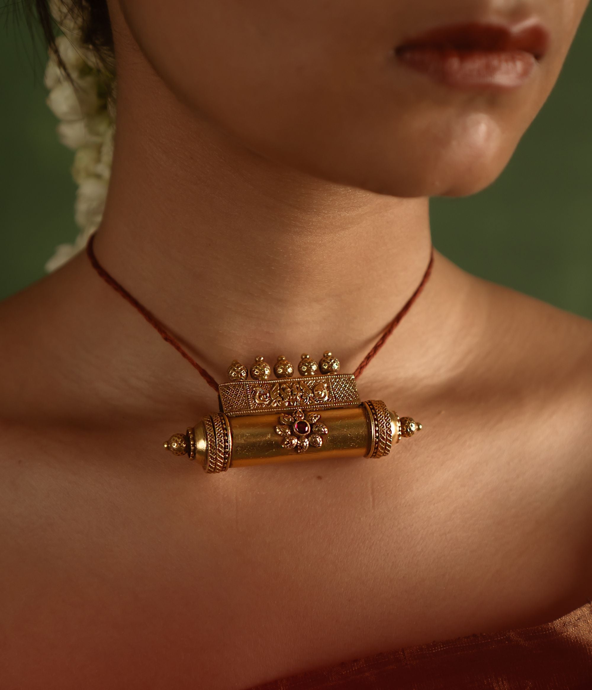 Handmade Silver Mangalsutra with Red Spinel Stone