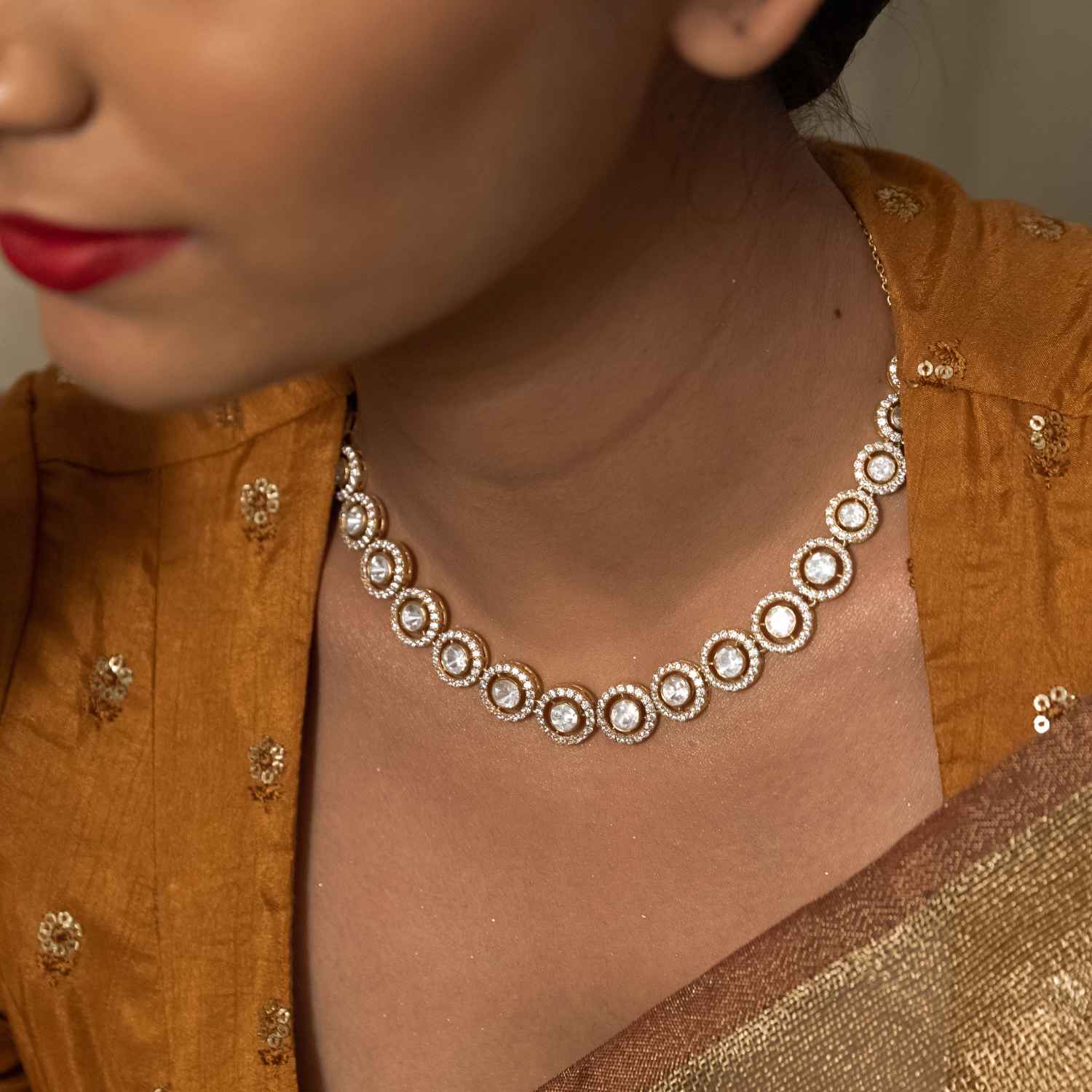 Katya Polki Necklace in 92.5 Sterling Silver with CZ Stones