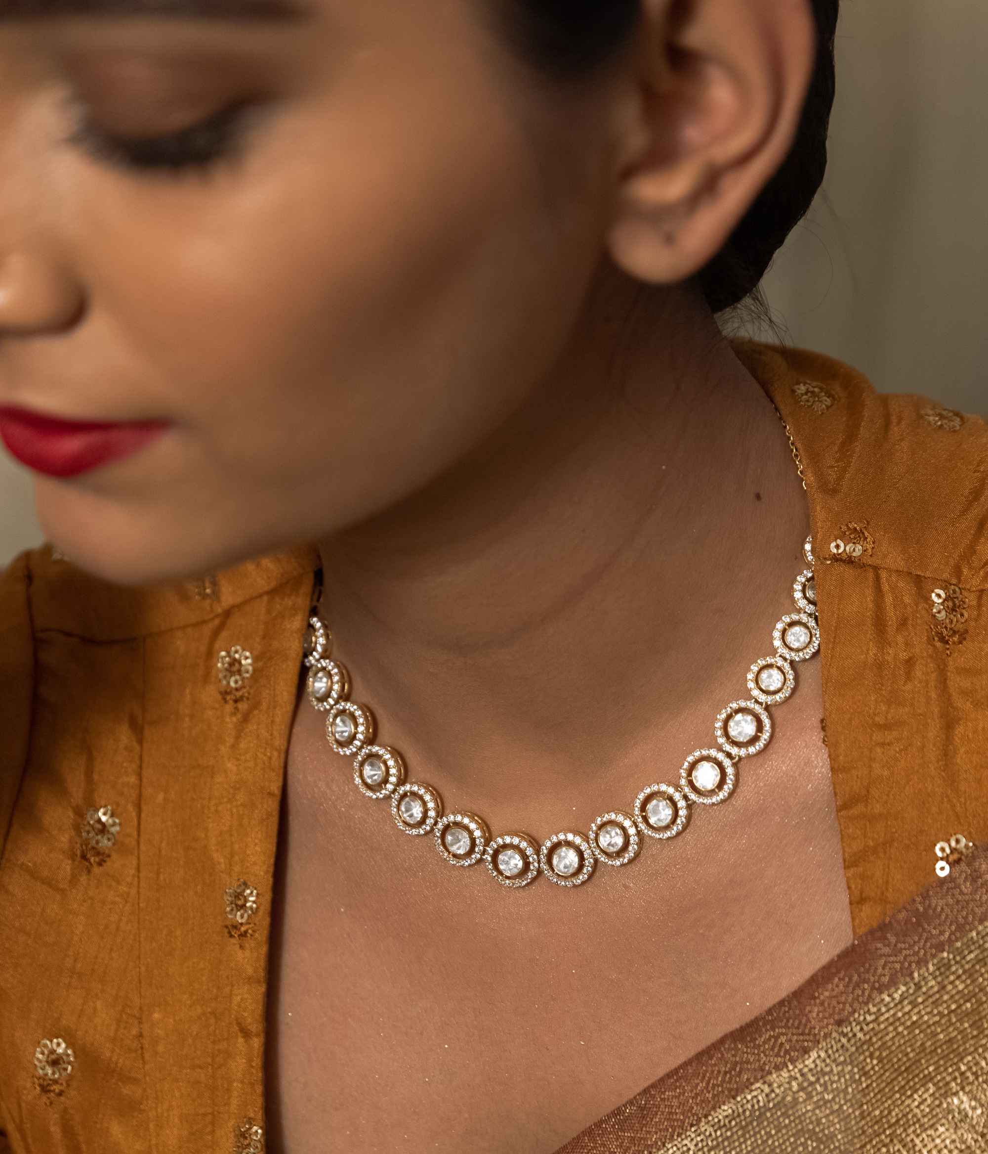Handmade Polki Necklace with Silver and CZ Stone Detailing
