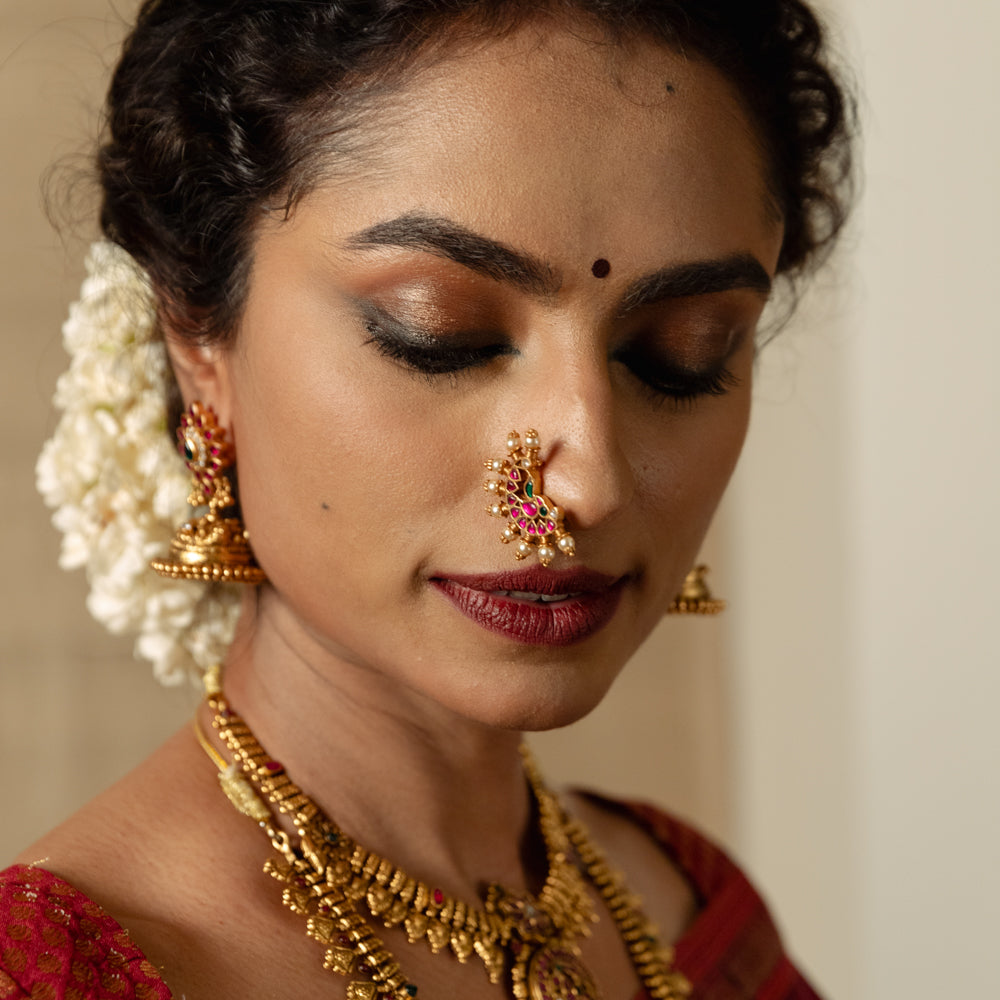 Keerthi Kundan Nosepin 92.5 Silver with Multi-Colored Stones and Pearls