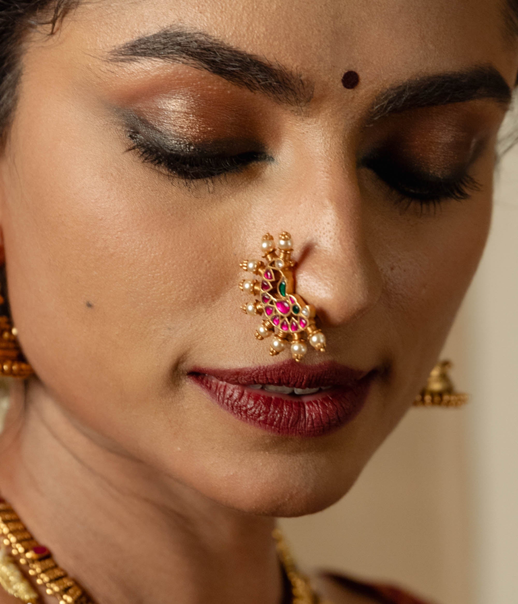 Traditional Silver Nosepin with Intricate Kundan Work in Chennai