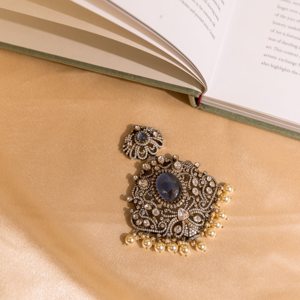 Keshira Pendant 92.5 Silver 14ct Gold Plated with Polki CZ Stones and Pearls