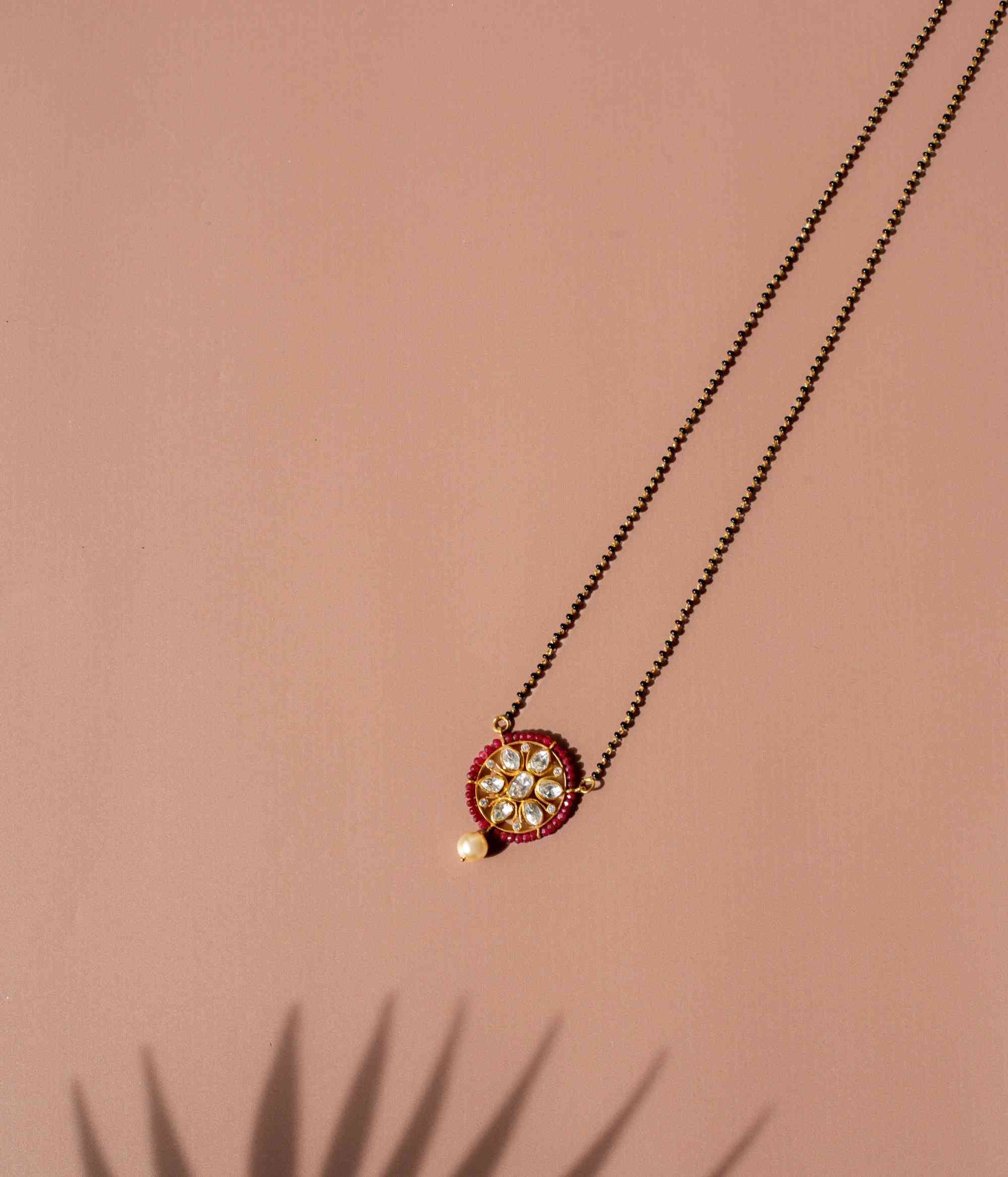Handmade Kiku Silver Mangalsutra with Black Bead Chain