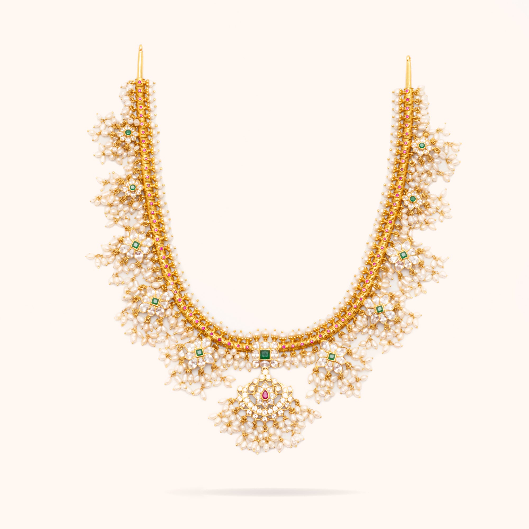 Koina Khoaii Pearls Guttapusalu Necklace in 92.5 Silver and 22ct Gold Plated